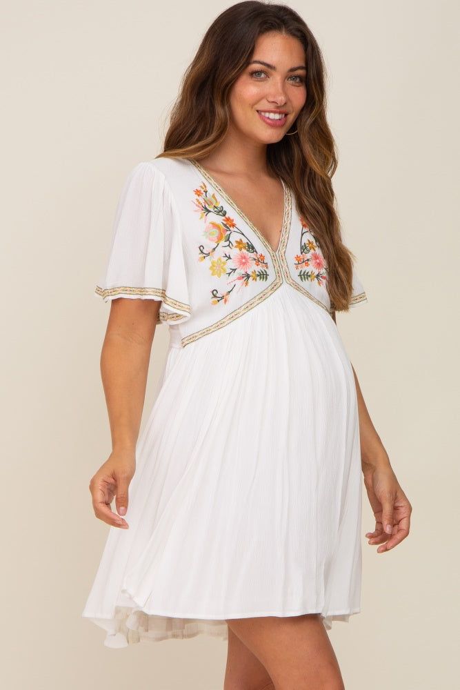 Ivory Embroidered V-Neck Maternity Dress sold by Pinkblush product image thumbnail 2