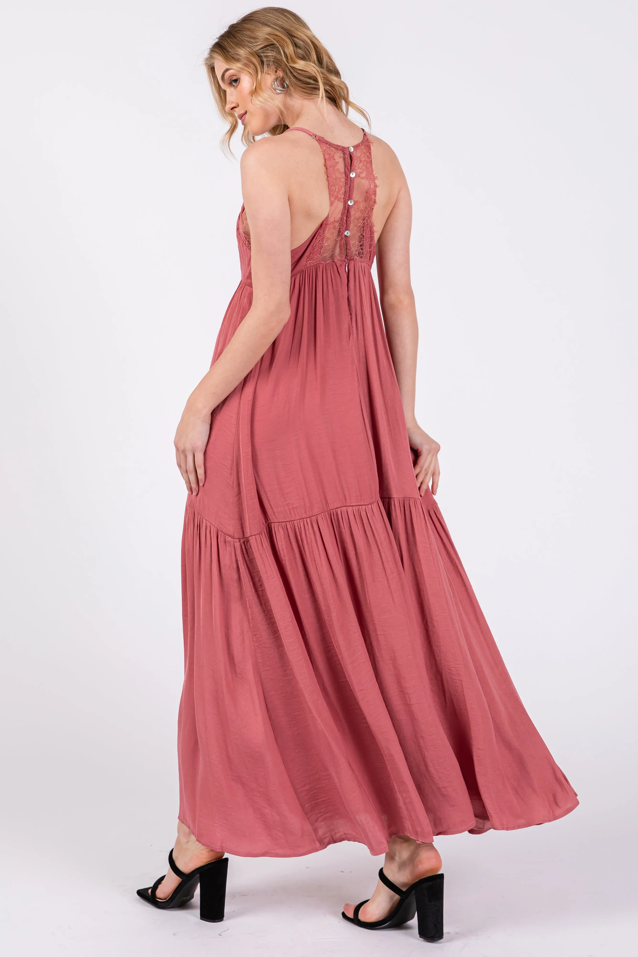 Mauve Sleeveless Lace Tiered Maxi Dress sold by Pinkblush product image thumbnail 4
