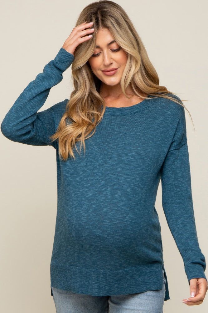 Teal Knit Long Sleeve Maternity Top sold by Pinkblush
