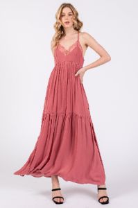 Mauve Sleeveless Lace Tiered Maxi Dress sold by Pinkblush