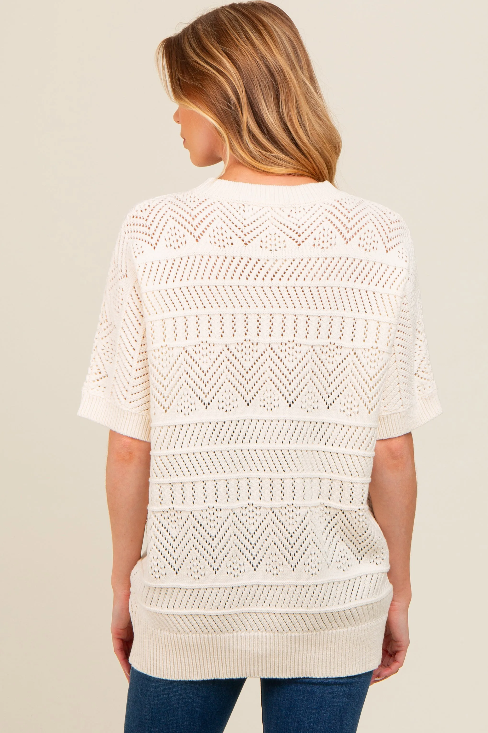 Ivory Crochet Knit Short Sleeve Sweater Maternity Top sold by Pinkblush product image thumbnail 2