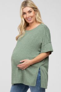 Olive Knit Oversized Maternity Top sold by Pinkblush
