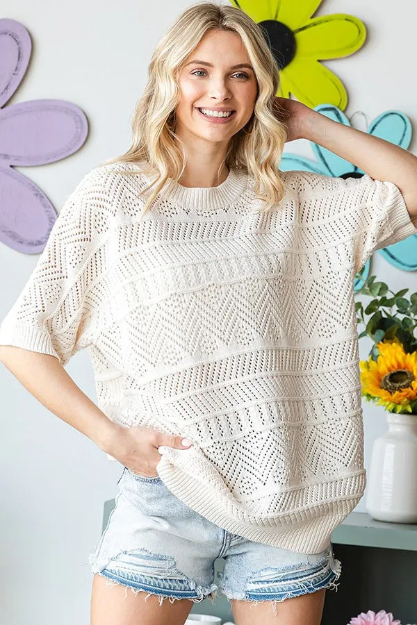 Ivory Crochet Knit Short Sleeve Sweater Maternity Top sold by Pinkblush product image thumbnail 3