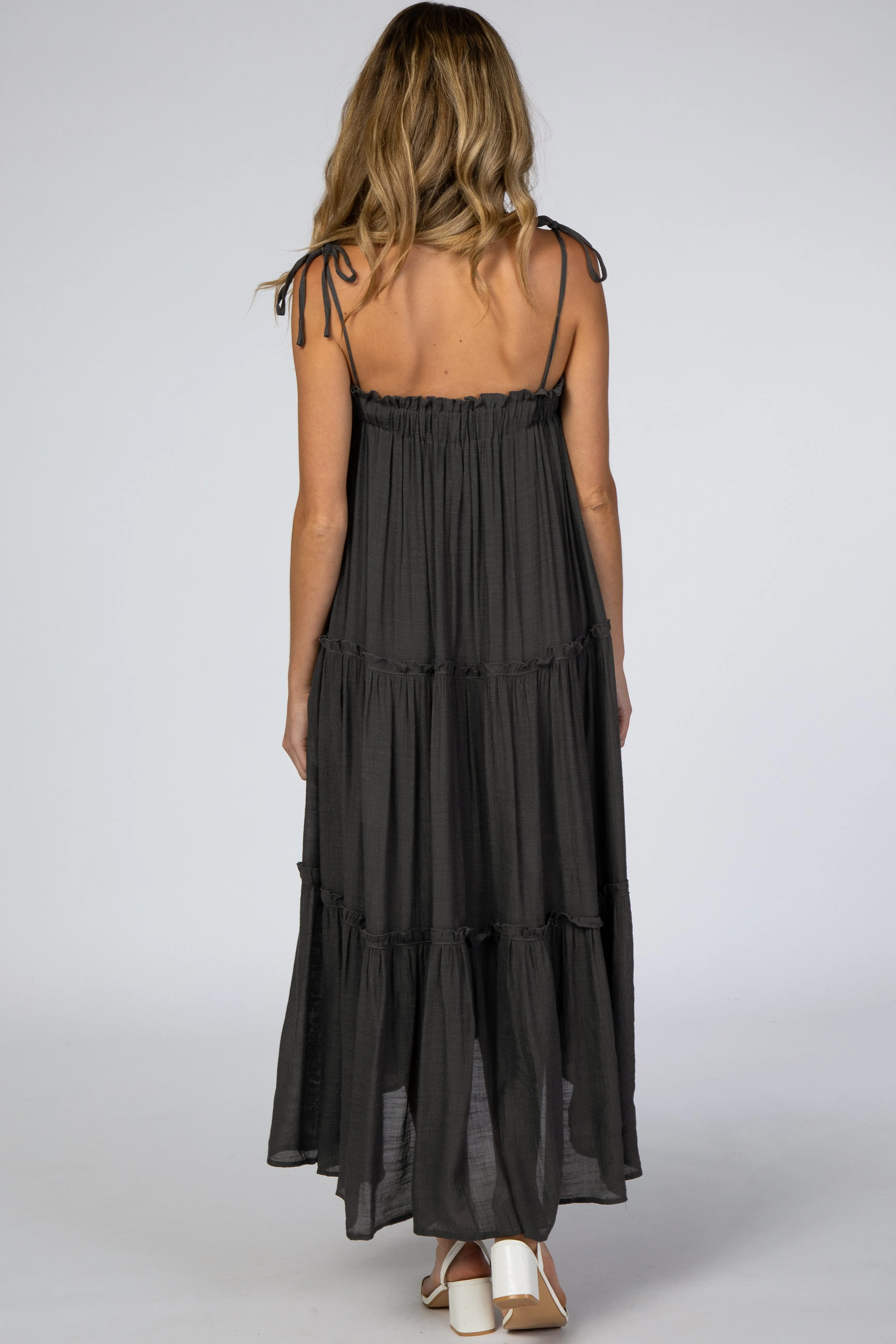 Charcoal Tie Strap Ruffle Maternity Maxi Dress sold by Pinkblush product image thumbnail 3