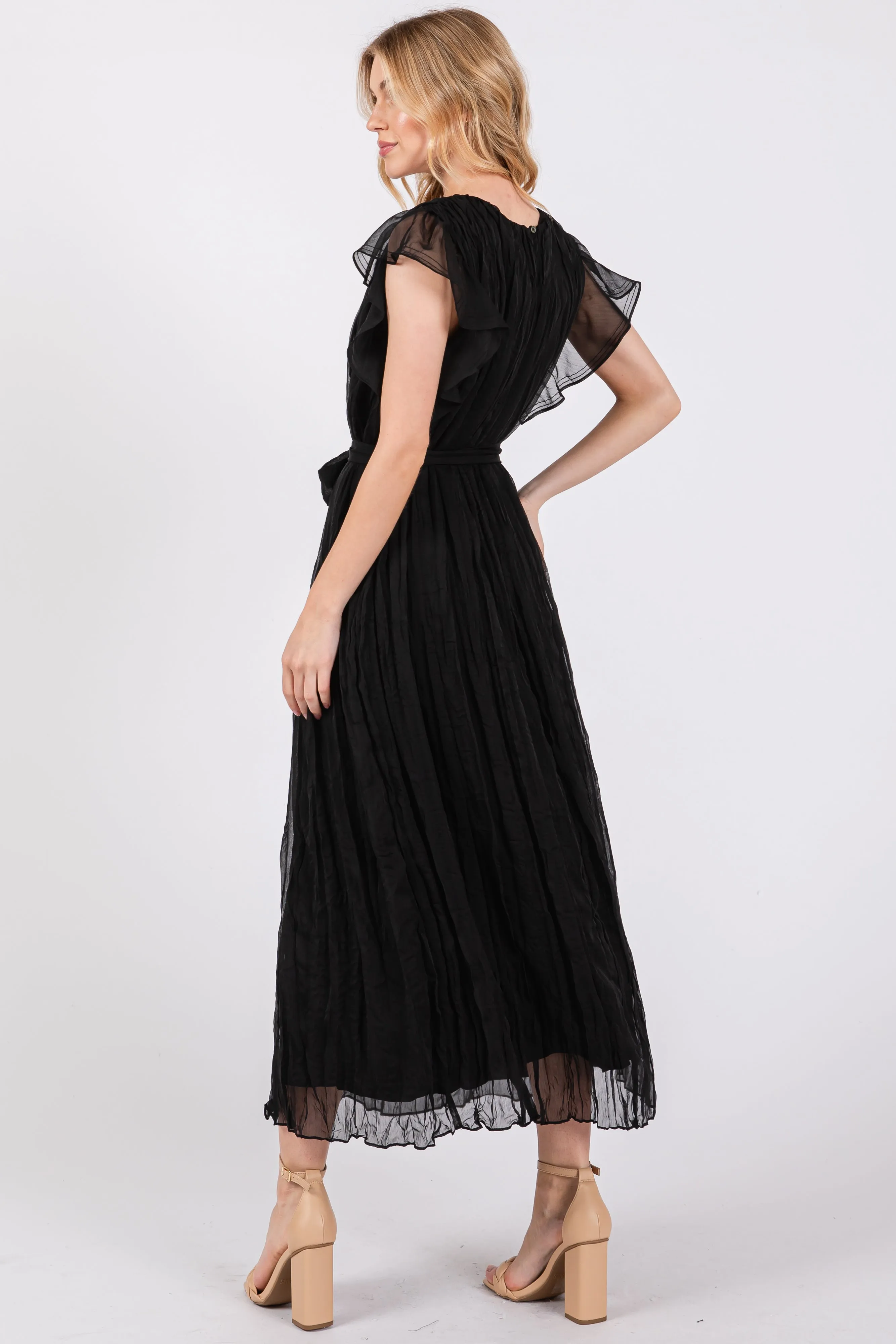 Black Short Sleeve Crinkle Self Tie Dress sold by Pinkblush product image thumbnail 3