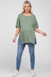 Olive Knit Oversized Maternity Top sold by Pinkblush