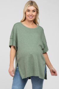 Olive Knit Oversized Maternity Top sold by Pinkblush