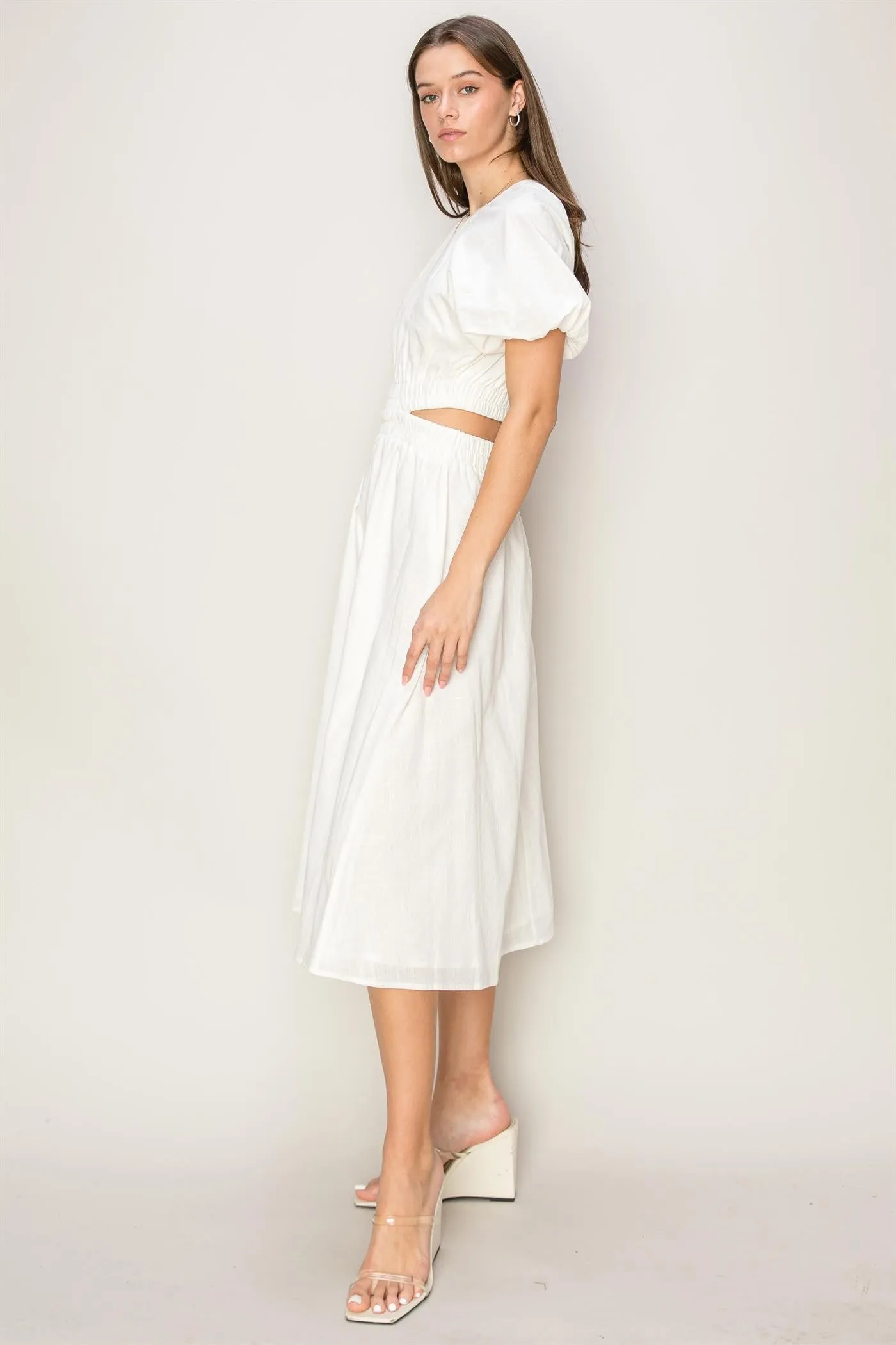 Off White Bubble Sleeve Midi Dress sold by Pinkblush product image thumbnail 2