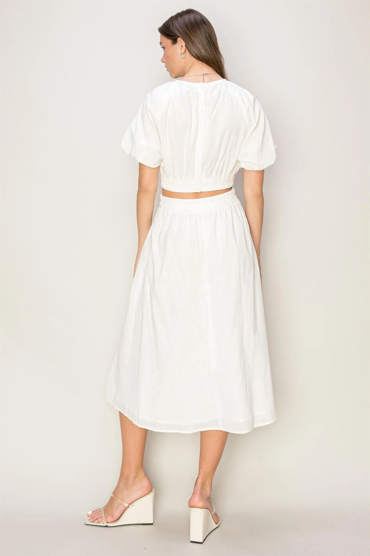 Off White Bubble Sleeve Midi Dress sold by Pinkblush product image thumbnail 3