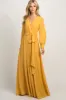 Yellow Chiffon Long Sleeve Pleated Maxi Dress sold by Pinkblush