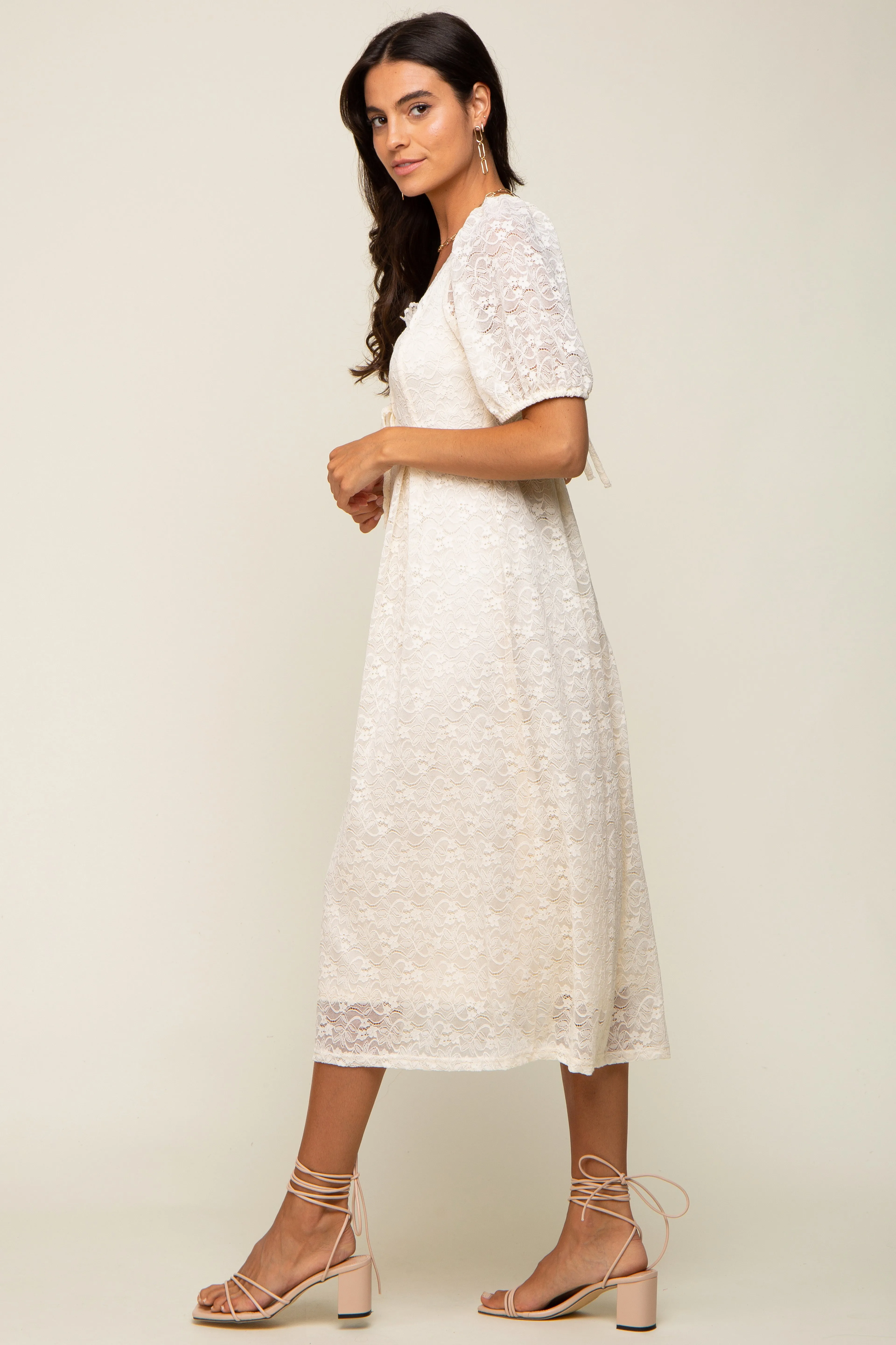 Cream Lace Cutout Midi Dress sold by Pinkblush product image thumbnail 2