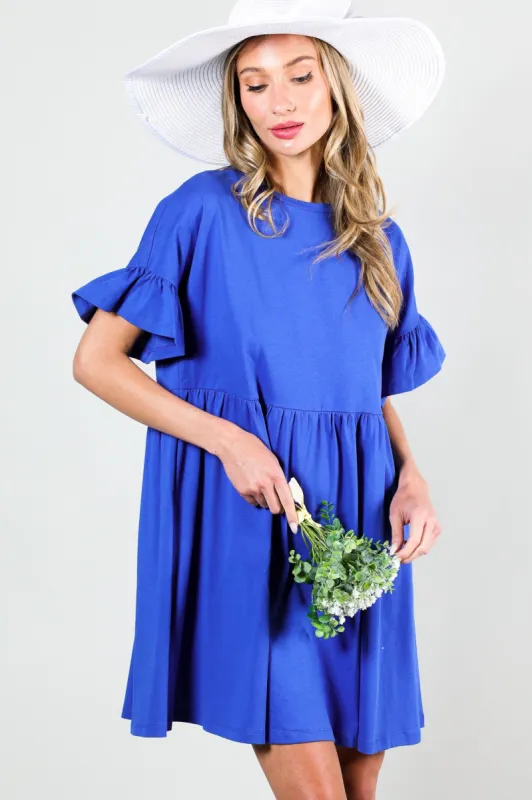Royal Blue Ruffle Sleeve Dress sold by Pinkblush