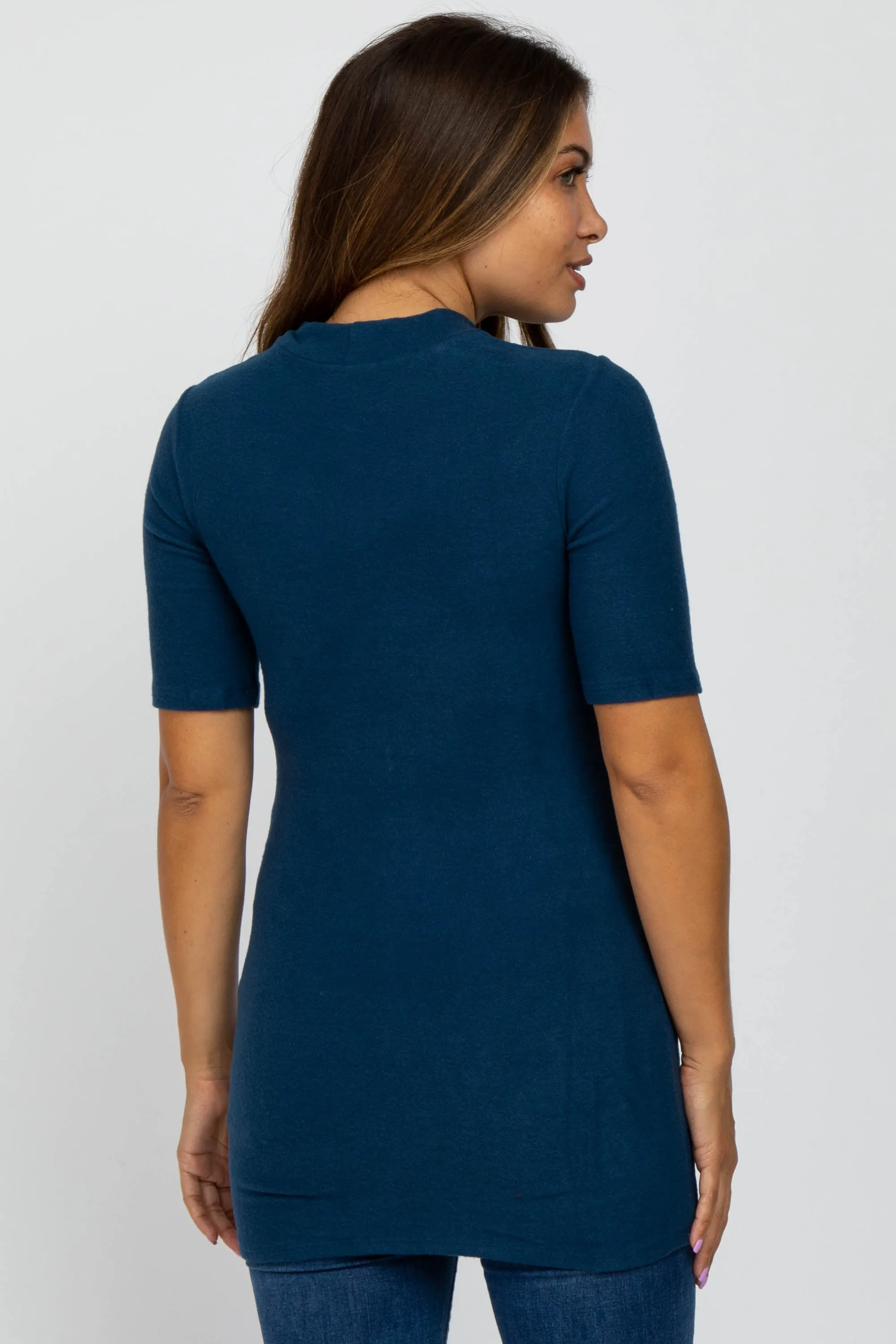 Teal Soft Brushed Knit Mock Neck Maternity Top sold by Pinkblush product image thumbnail 3