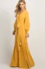 Yellow Chiffon Long Sleeve Pleated Maxi Dress sold by Pinkblush