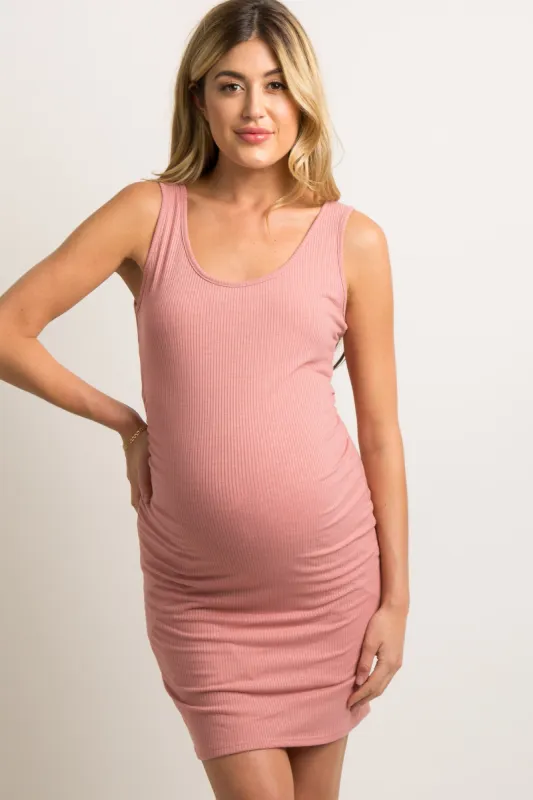 PinkBlush Pink Sleeveless Ribbed Fitted Maternity Dress sold by Pinkblush