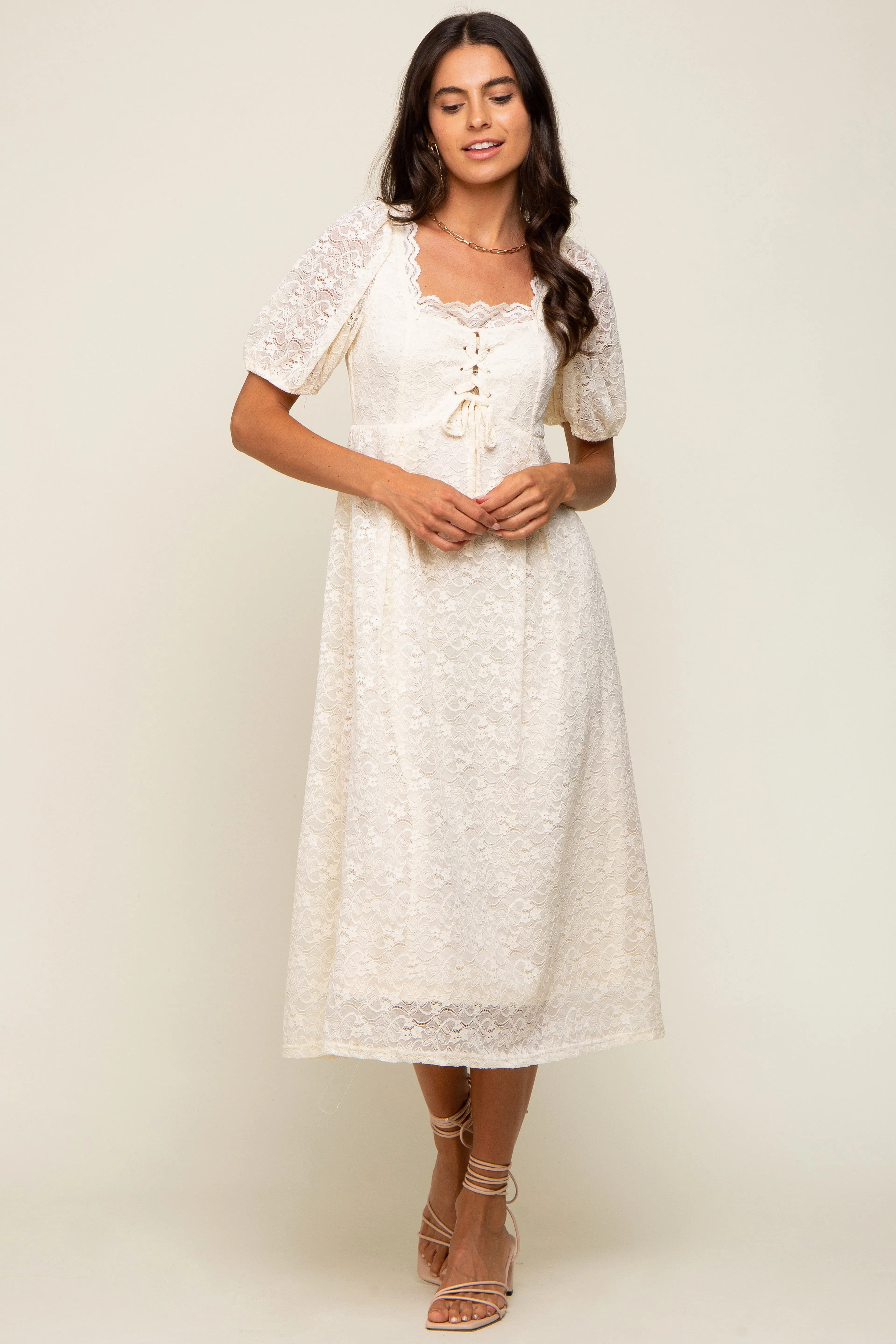 Cream Lace Cutout Midi Dress sold by Pinkblush product image thumbnail 4
