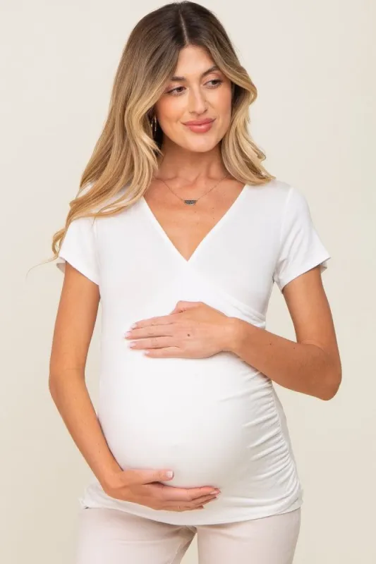 White Wrap Front Maternity/Nursing Top sold by Pinkblush