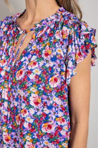 Royal Blue Floral Layered Sleeve Top sold by Pinkblush