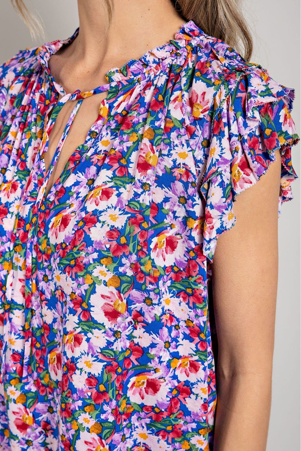 Royal Blue Floral Layered Sleeve Top sold by Pinkblush product image thumbnail 4