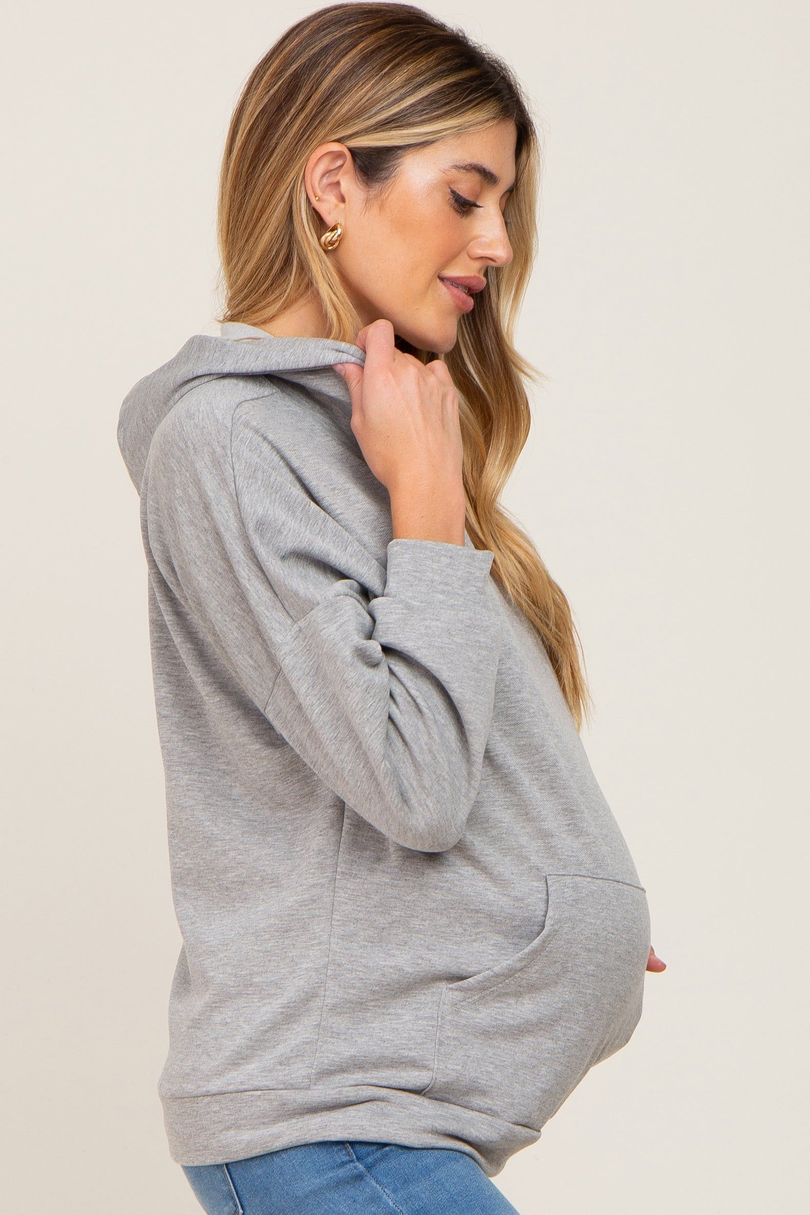 Heather Grey Hooded Maternity Sweatshirt sold by Pinkblush product image thumbnail 2