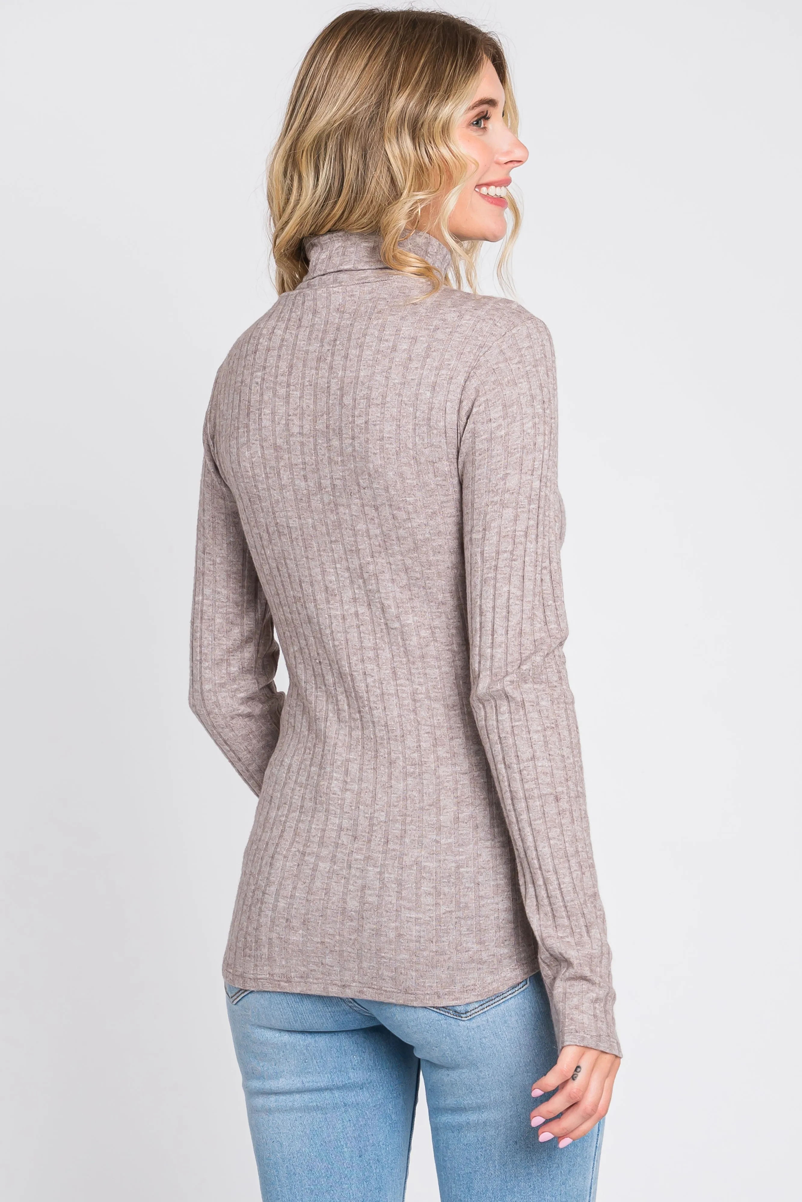 Mocha Ribbed Long Sleeve Turtle Neck Top sold by Pinkblush product image thumbnail 3