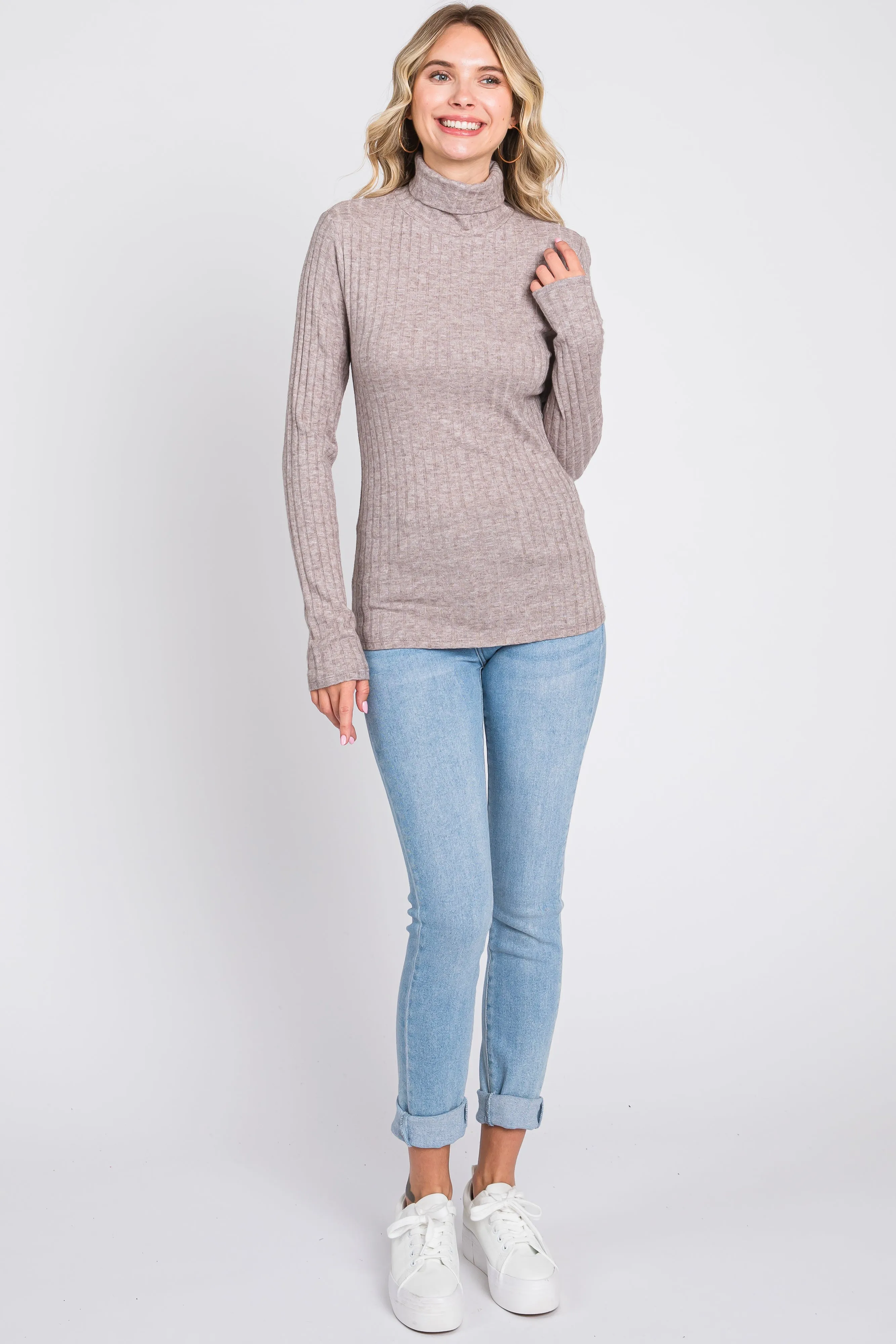 Mocha Ribbed Long Sleeve Turtle Neck Top sold by Pinkblush product image thumbnail 4