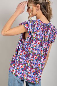 Royal Blue Floral Layered Sleeve Top sold by Pinkblush