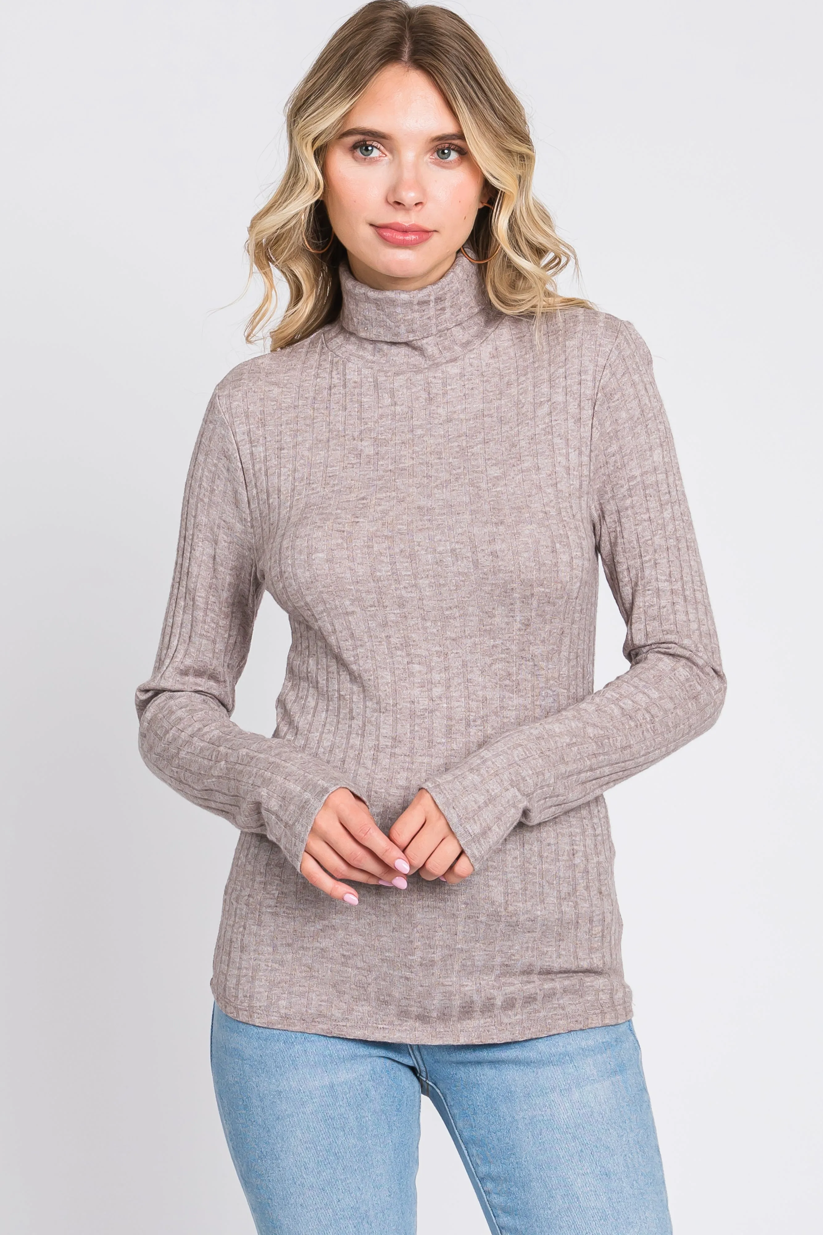 Mocha Ribbed Long Sleeve Turtle Neck Top sold by Pinkblush