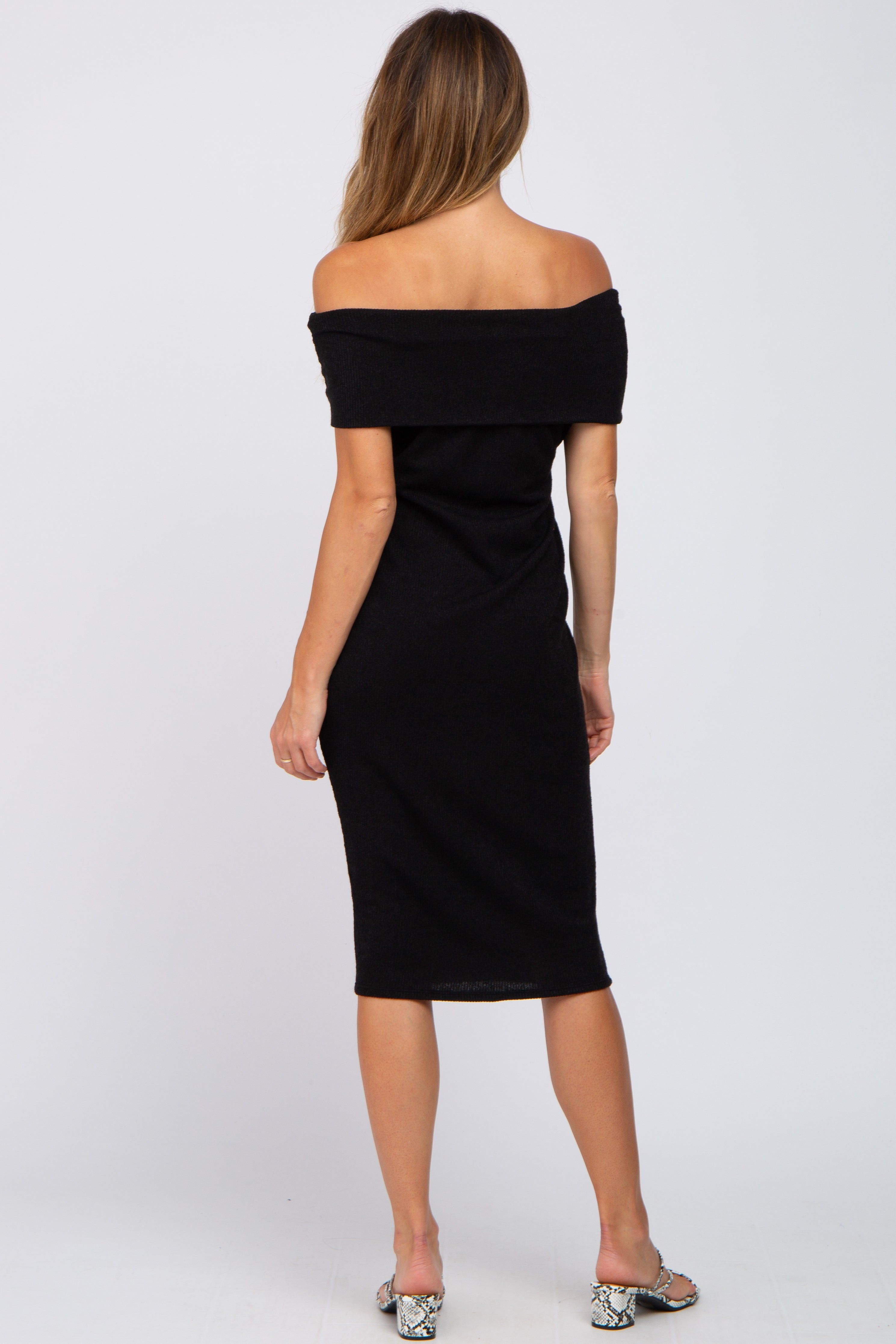 Black Folded Off Shoulder Waist Tie Midi Dress sold by Pinkblush product image thumbnail 3