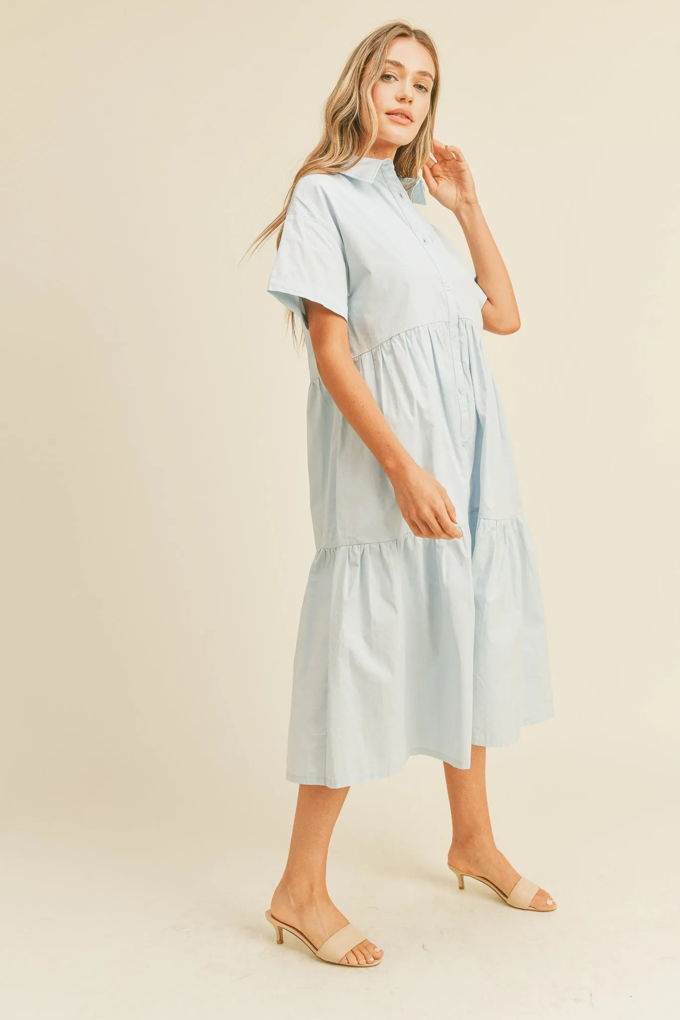 Light Blue Tiered Button Down Midi Dress sold by Pinkblush product image thumbnail 2