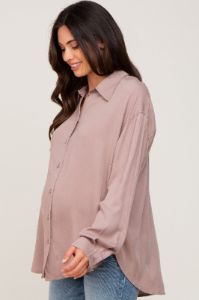 Mocha Oversized Button Down Maternity Blouse sold by Pinkblush