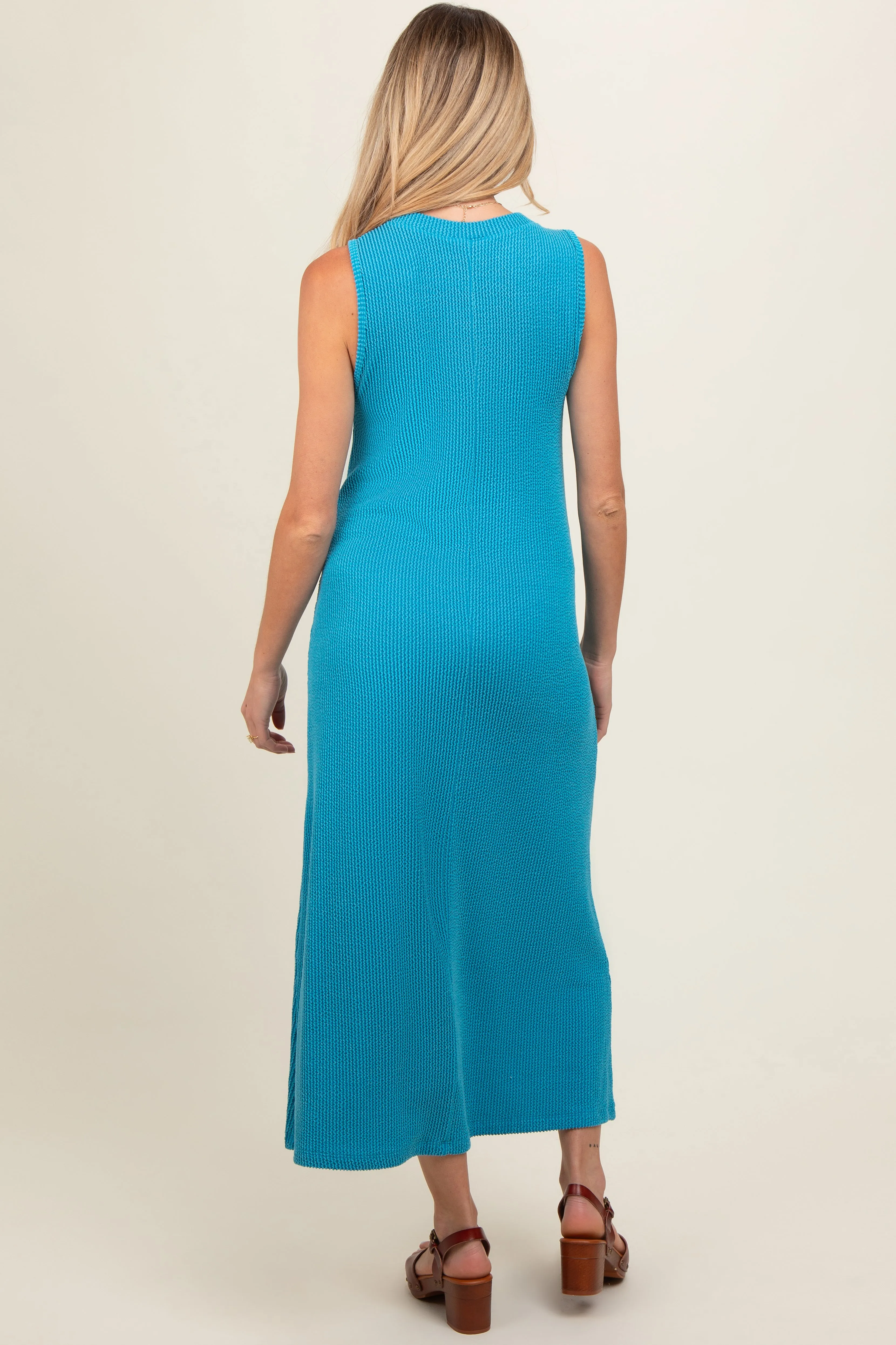 Blue Sleeveless Ribbed Maternity Maxi Dress sold by Pinkblush product image thumbnail 3