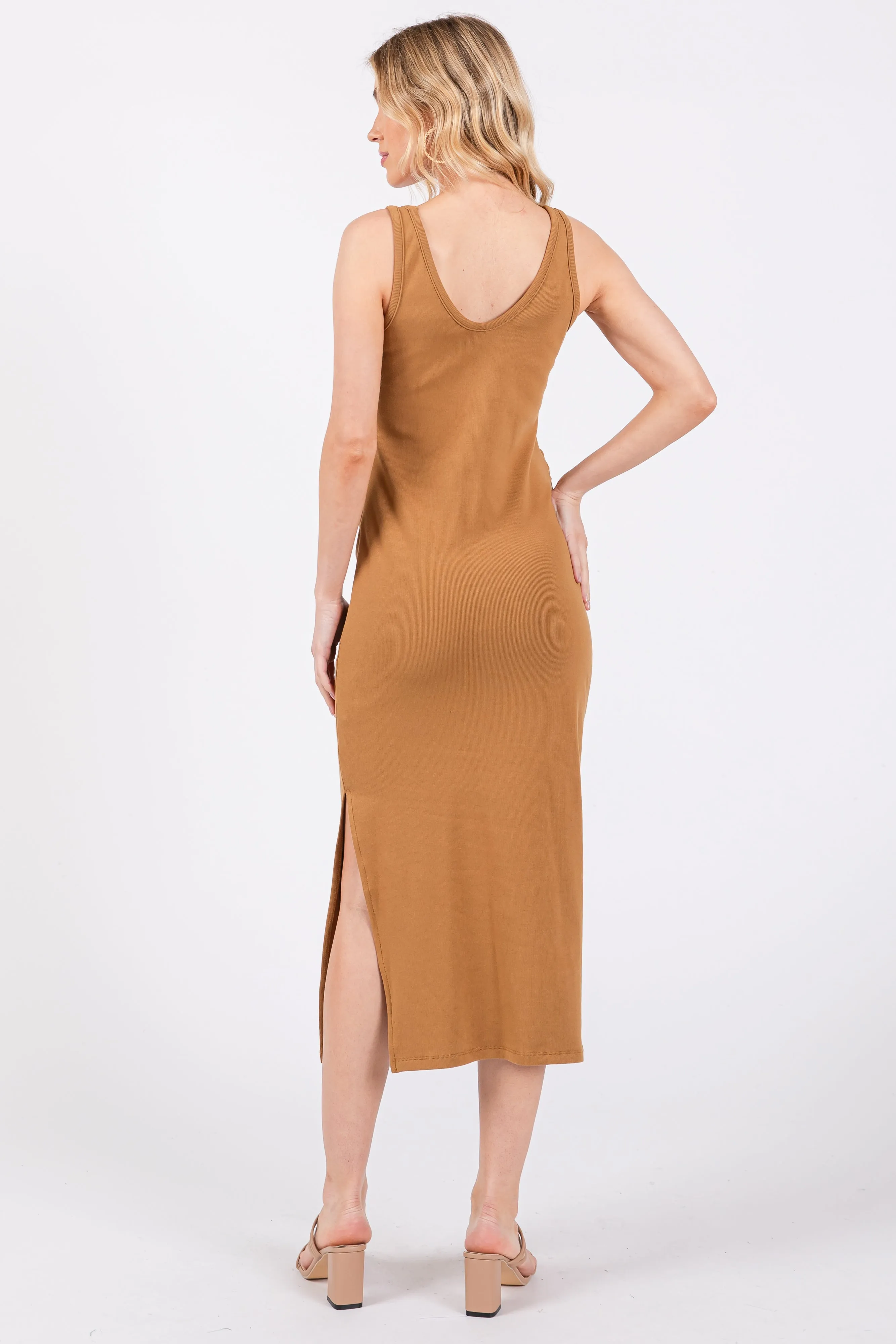 Camel Short Sleeve Ruched Dress sold by Pinkblush product image thumbnail 3