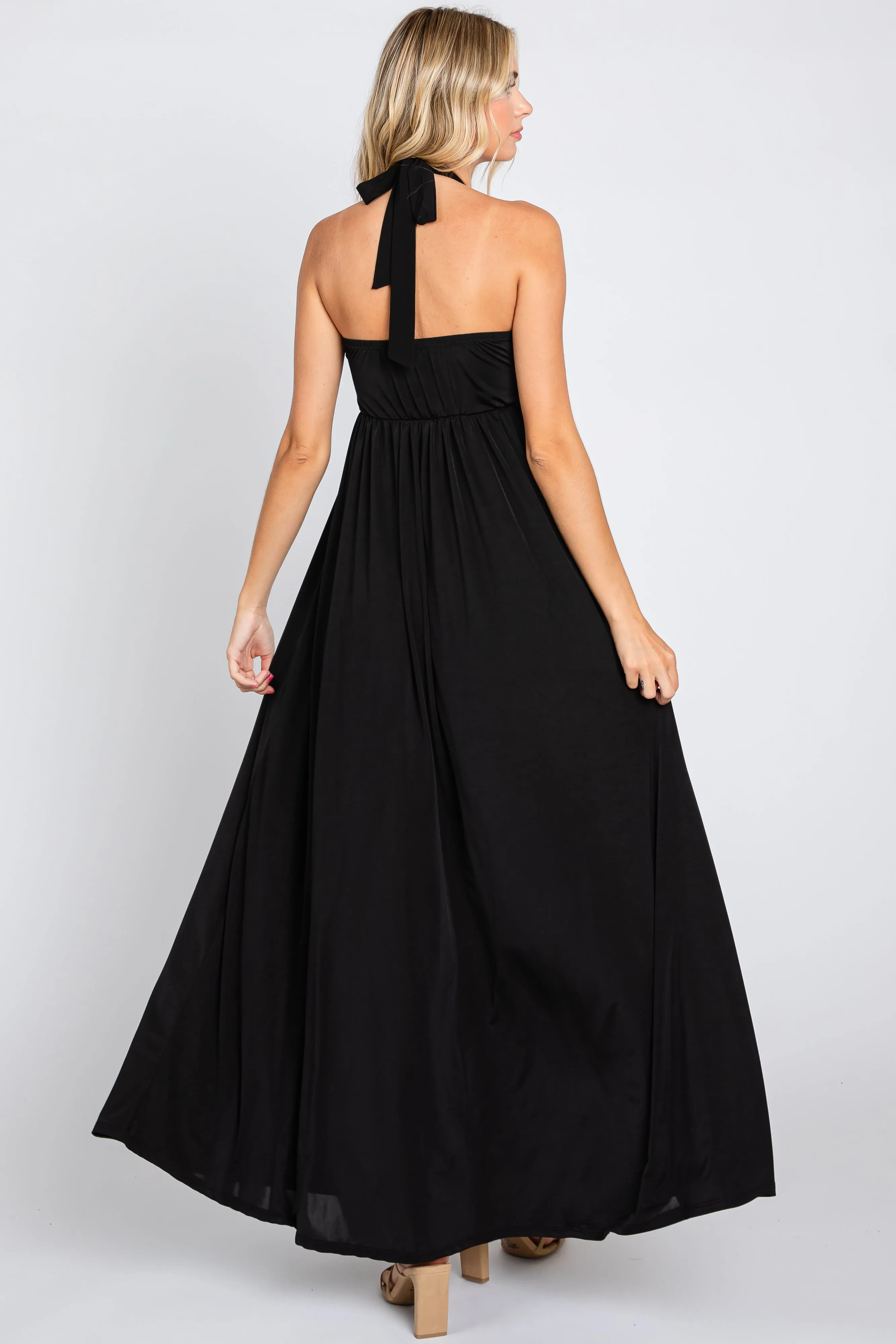 Black Front Knot Halter Maxi Dress sold by Pinkblush product image thumbnail 3