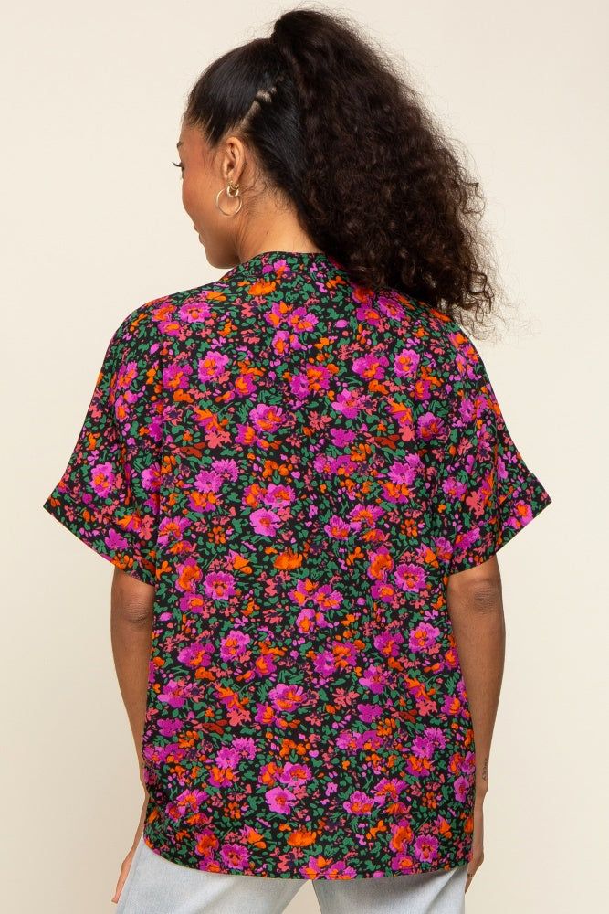 Black Floral V-Neck Short Dolman Sleeve Top sold by Pinkblush product image thumbnail 3
