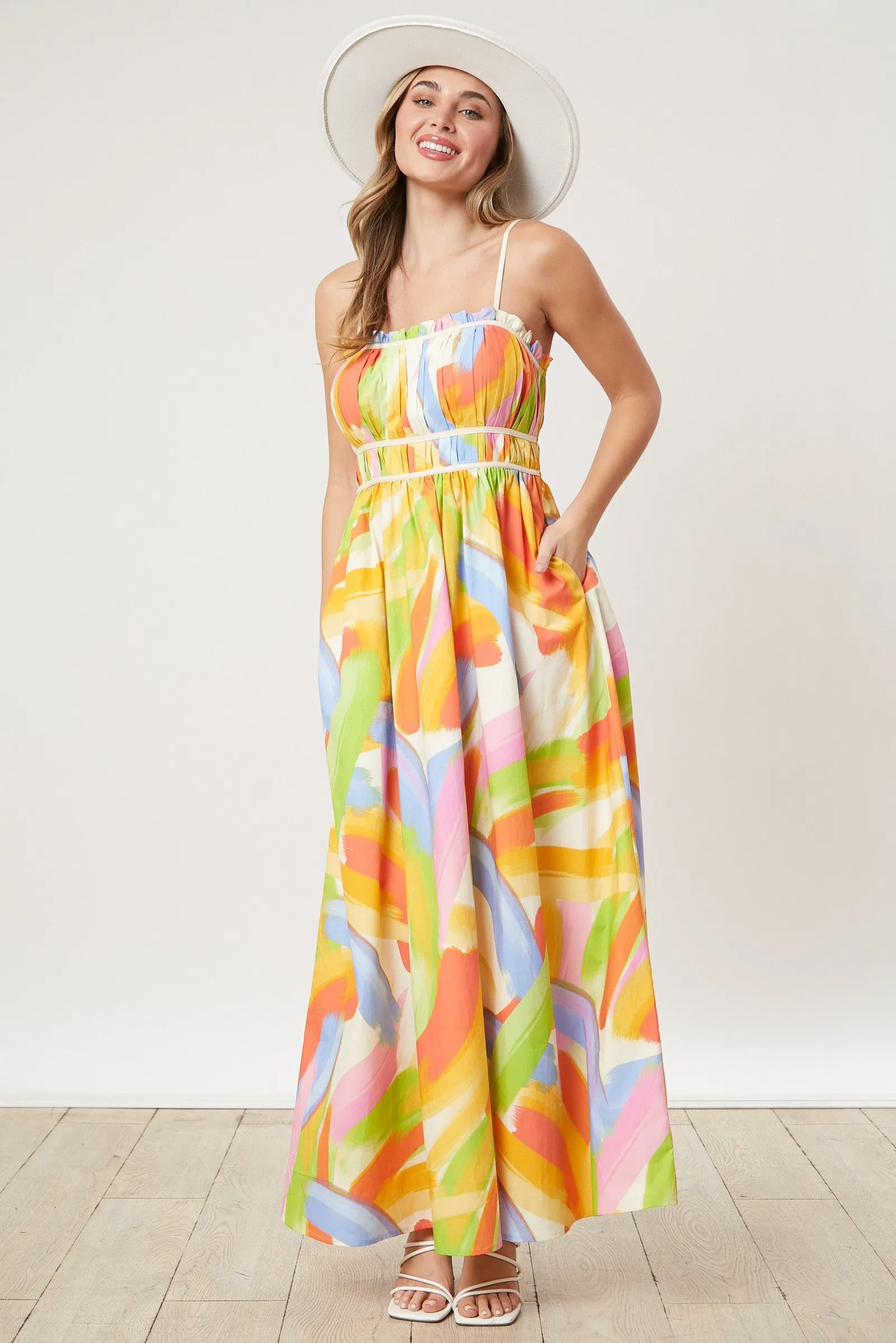 White Abstract Print Pleated Bodice Maxi Dress sold by Pinkblush product image thumbnail 2