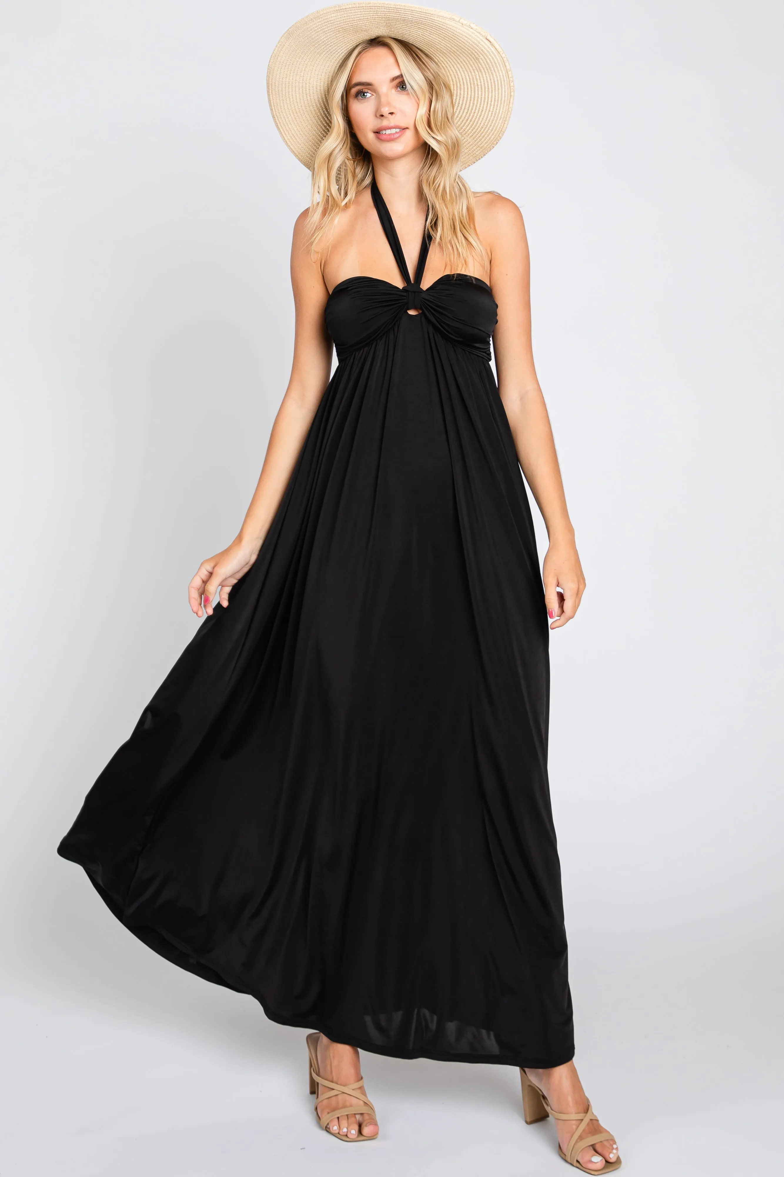 Black Front Knot Halter Maxi Dress sold by Pinkblush product image thumbnail 4