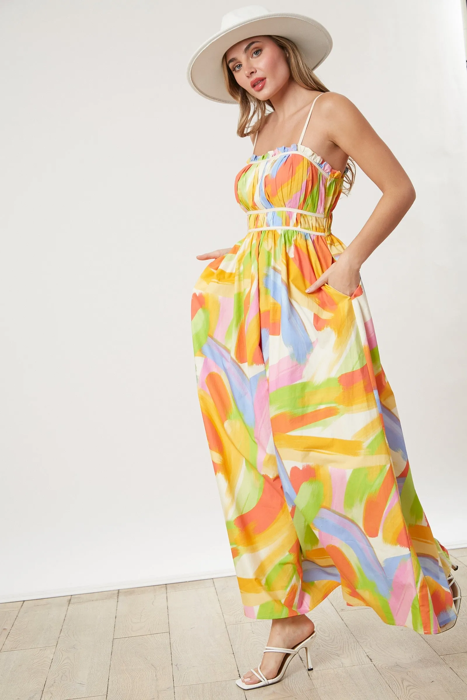 White Abstract Print Pleated Bodice Maxi Dress sold by Pinkblush product image thumbnail 3