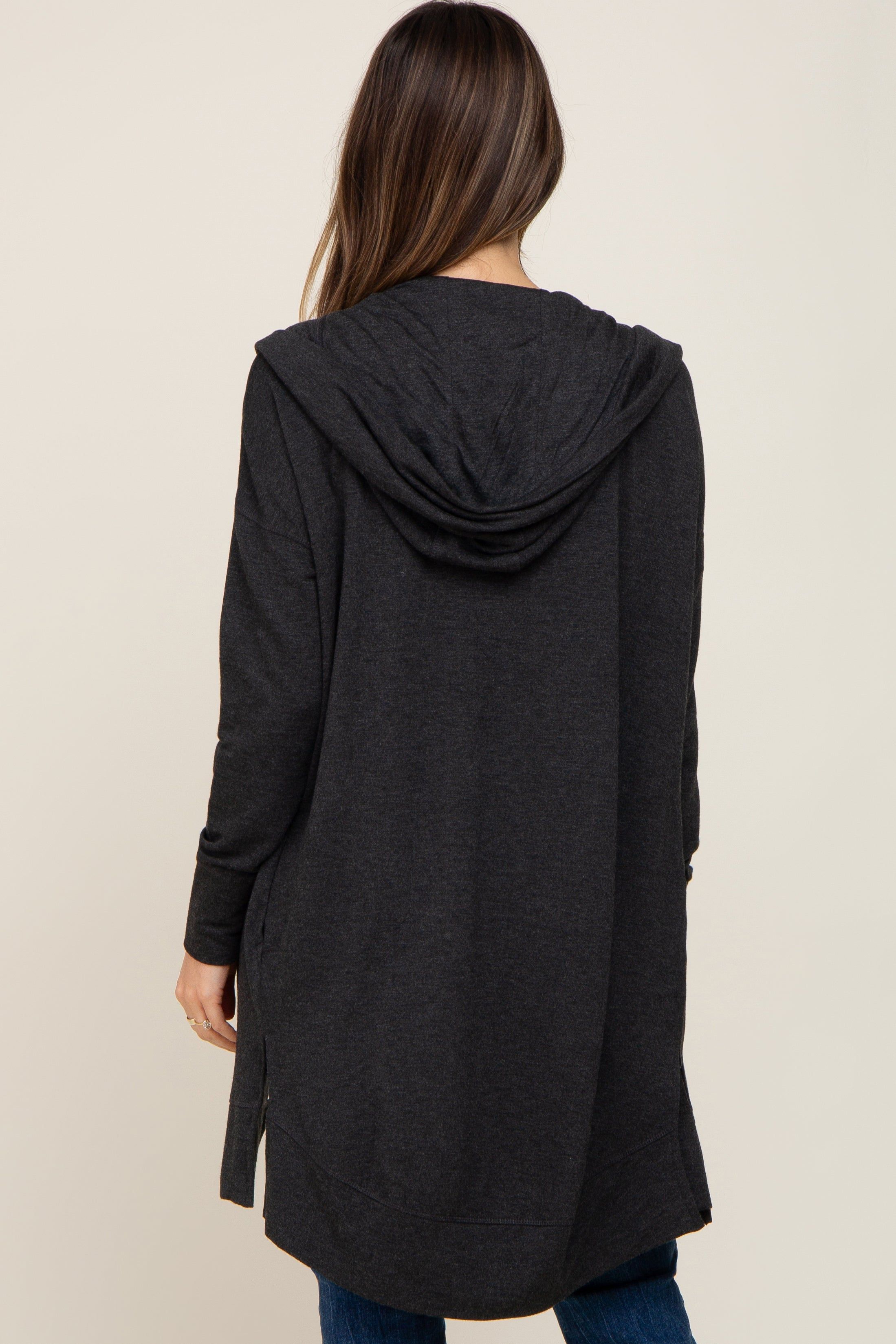 Black Side Slit Hooded Maternity Cardigan sold by Pinkblush product image thumbnail 4