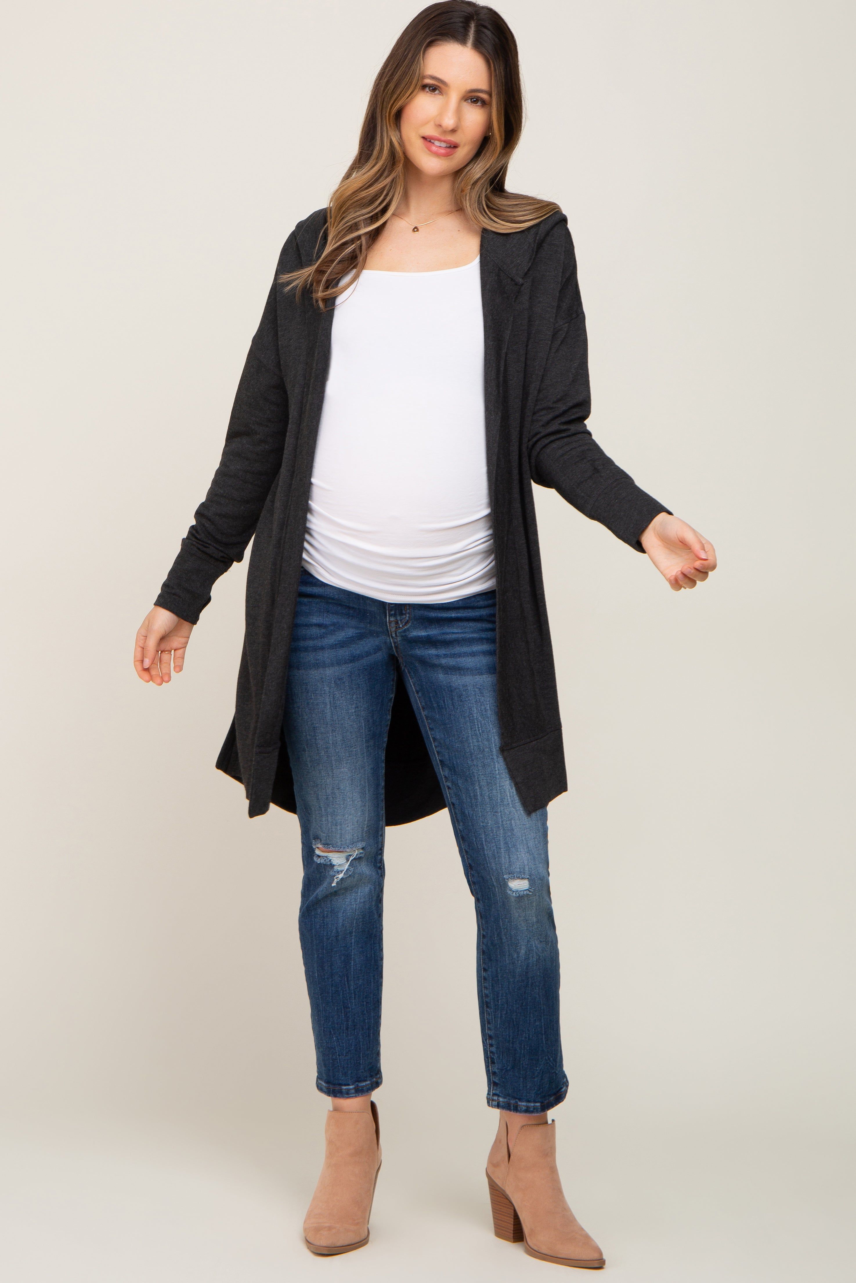 Black Side Slit Hooded Maternity Cardigan sold by Pinkblush product image thumbnail 5