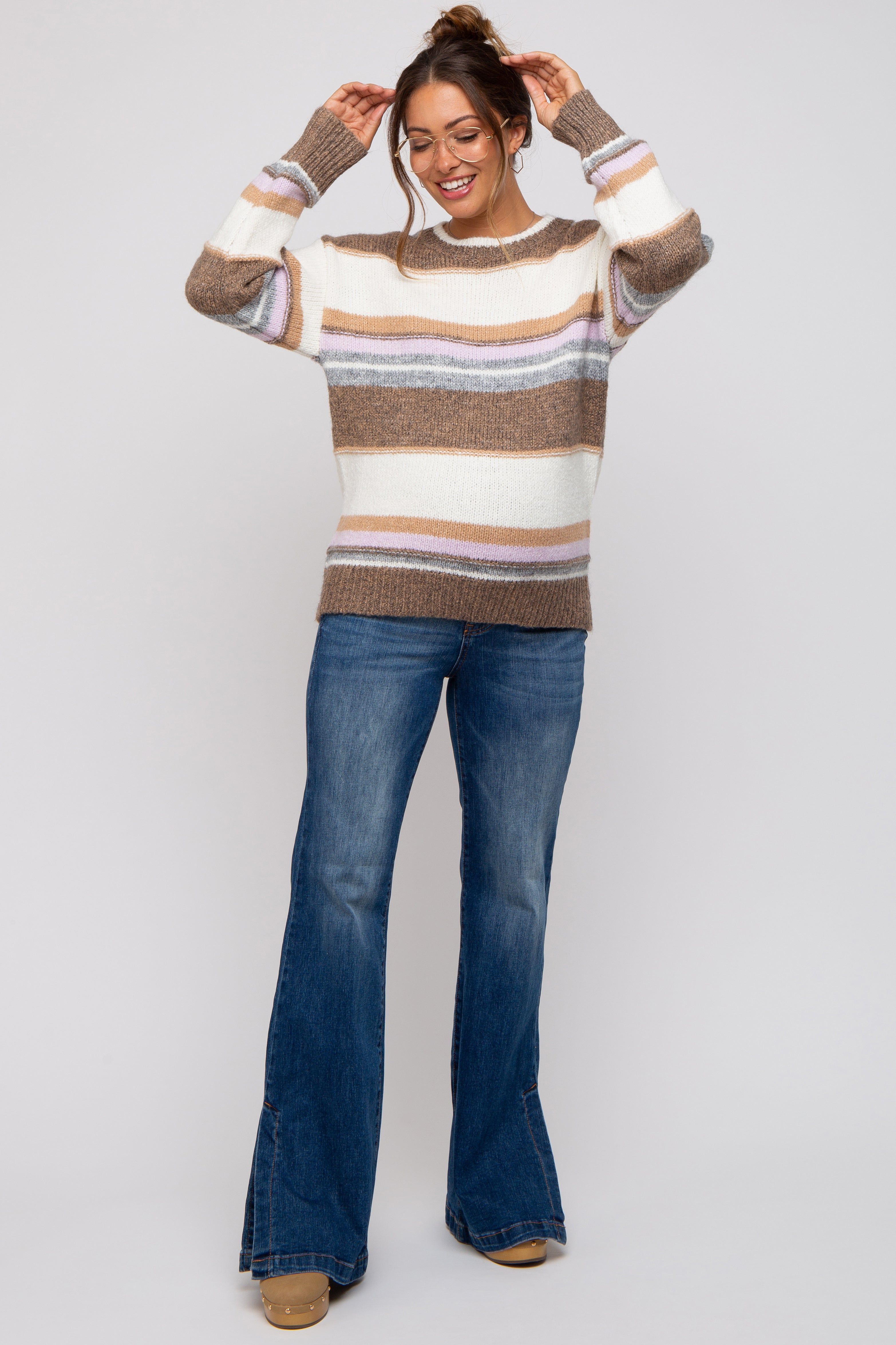 Mocha Striped Drop Shoulder Maternity Sweater sold by Pinkblush product image thumbnail 5