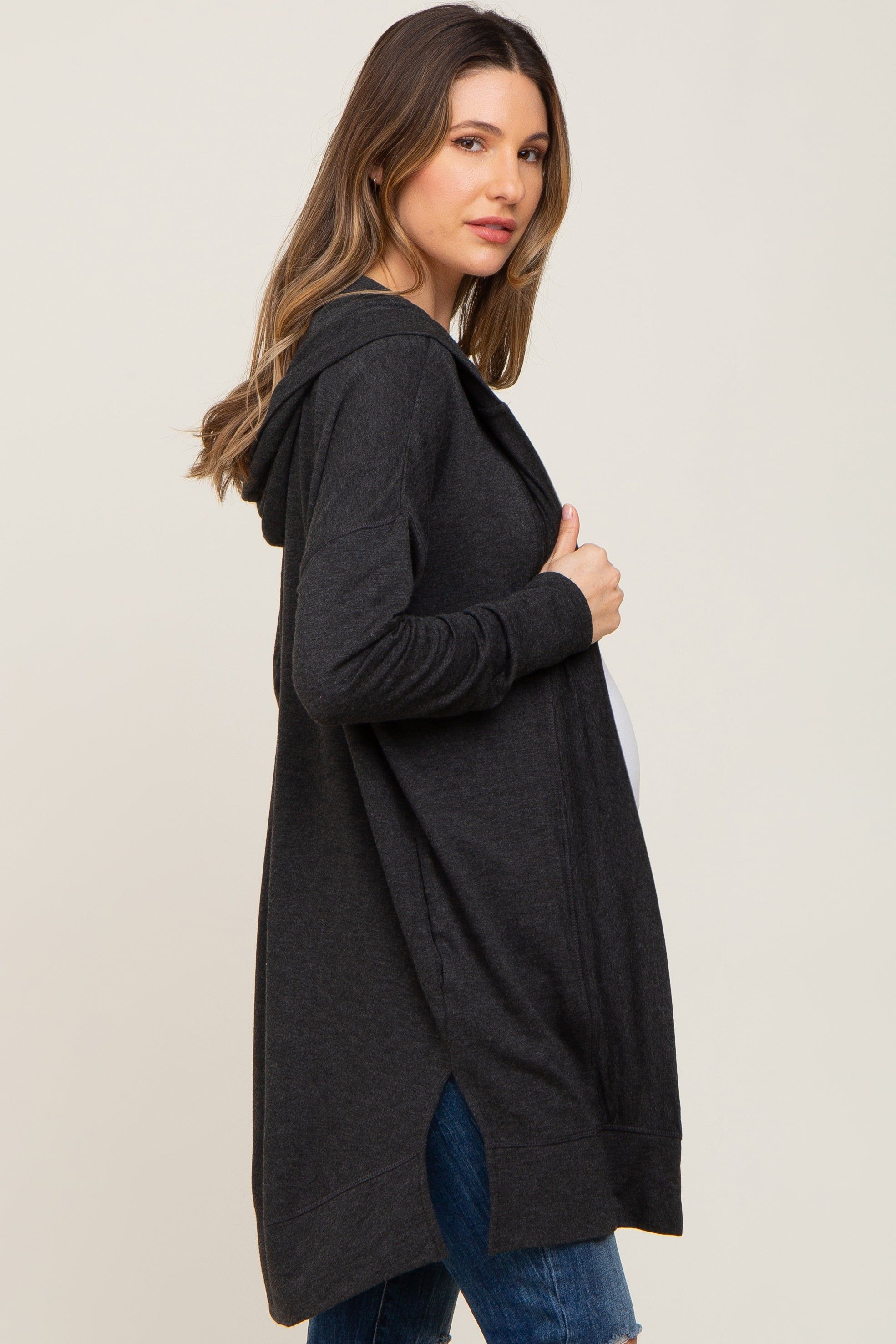 Black Side Slit Hooded Maternity Cardigan sold by Pinkblush product image thumbnail 3