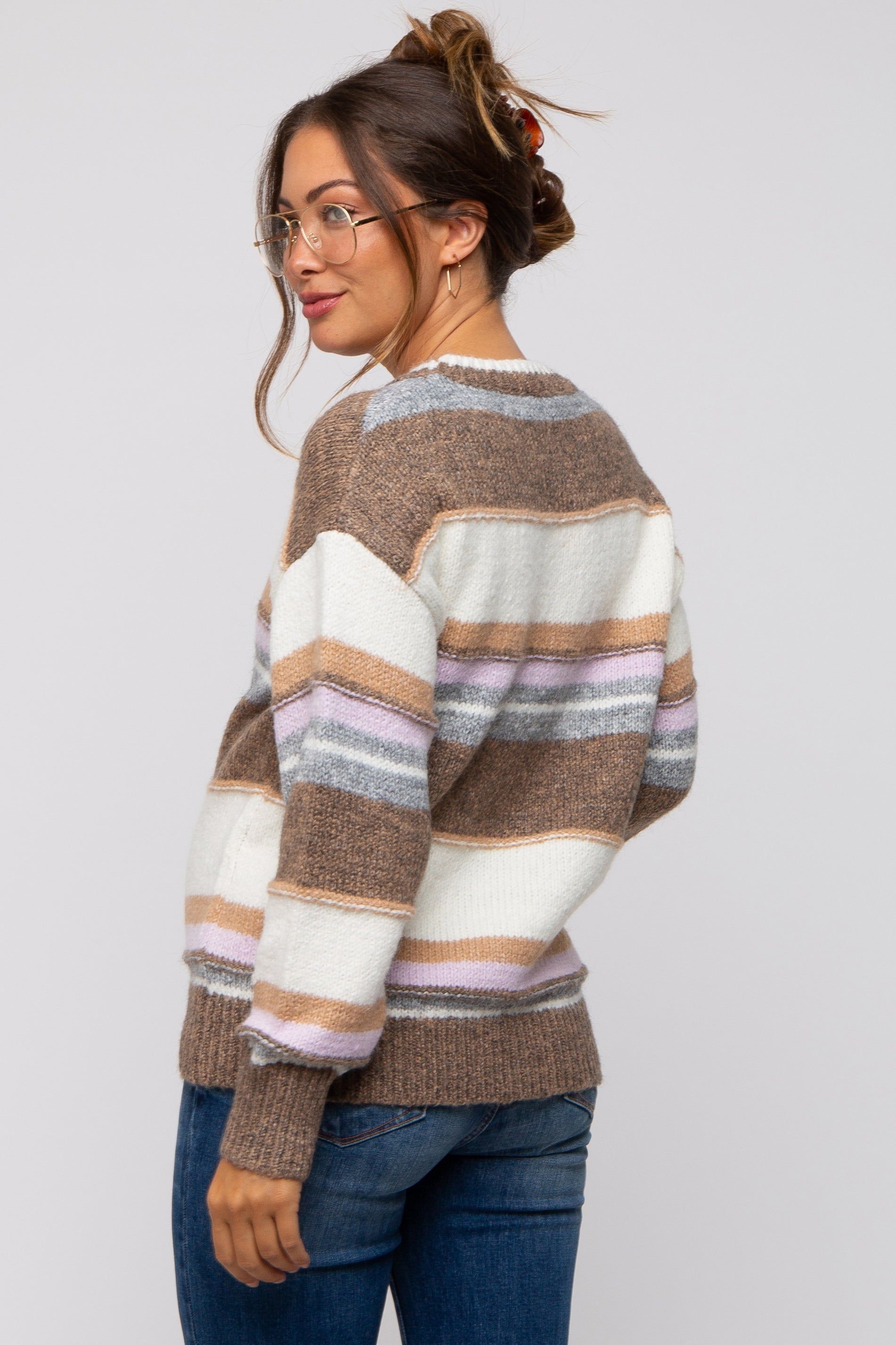 Mocha Striped Drop Shoulder Maternity Sweater sold by Pinkblush product image thumbnail 3