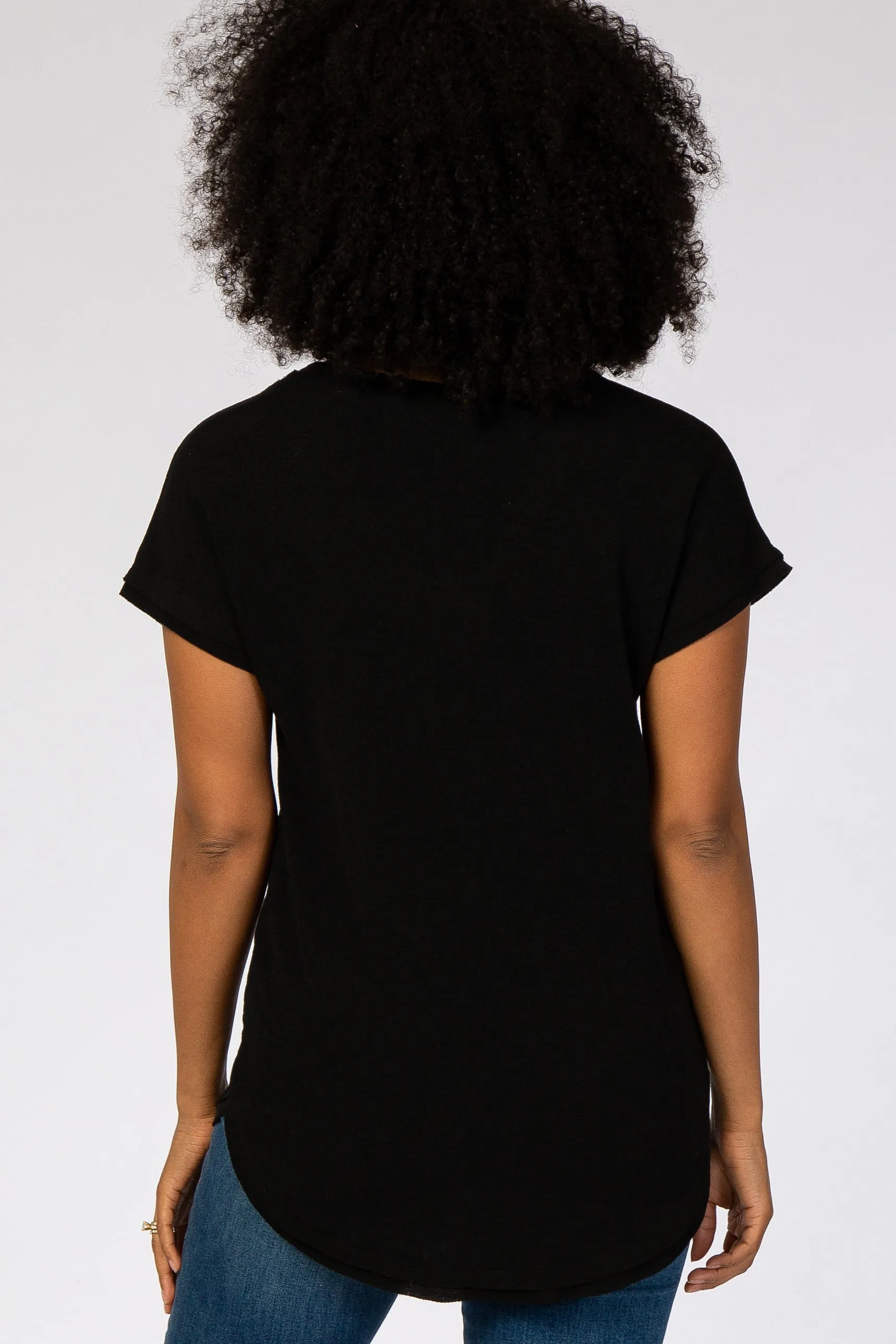 Black V-Neck Raw Hem Short Sleeve Top sold by Pinkblush product image thumbnail 3