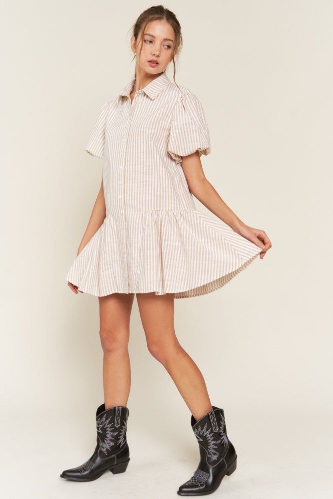 Beige Stripe Mini Dress sold by Pinkblush product image thumbnail 2