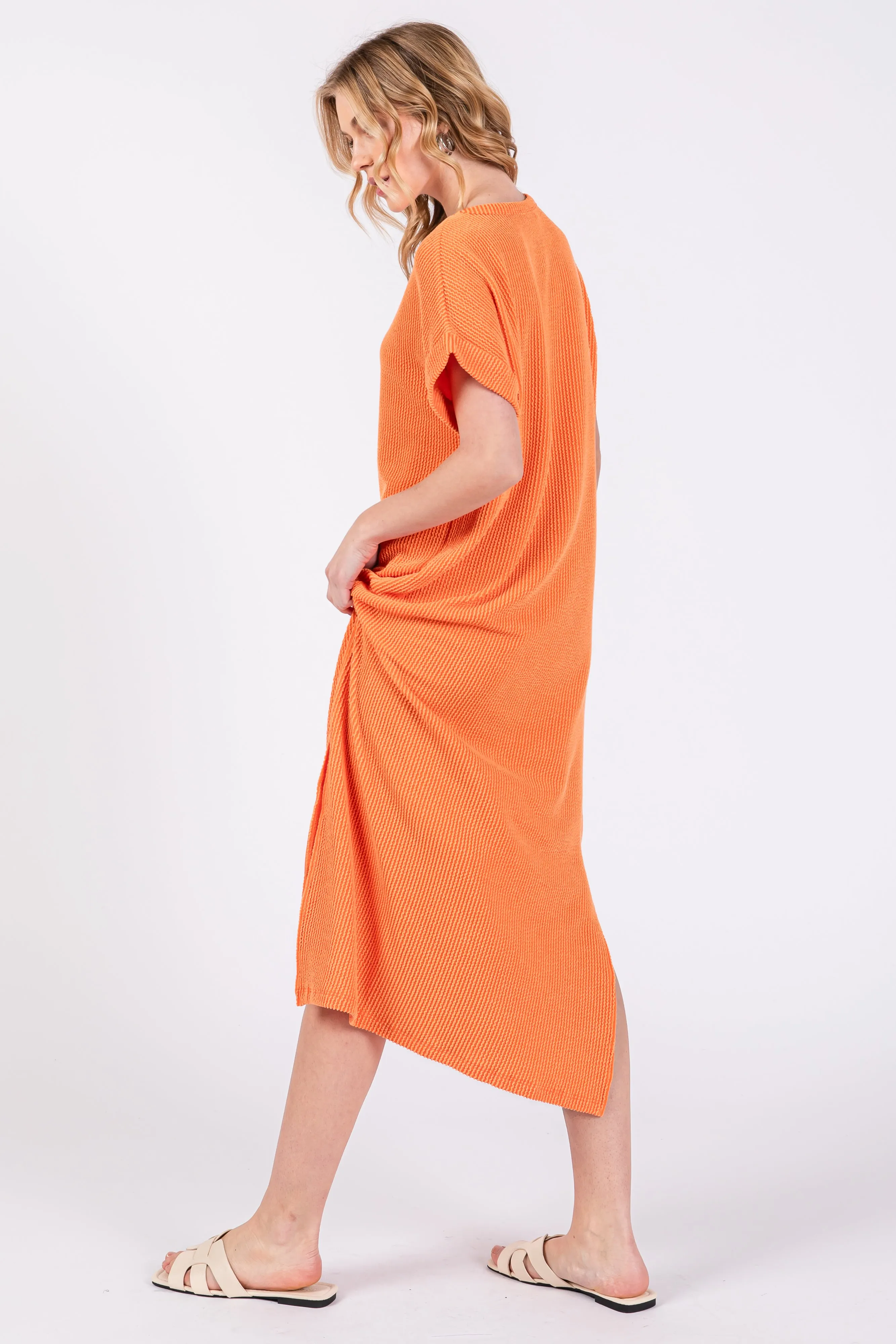 Orange Ribbed Short Sleeve Midi Dress sold by Pinkblush product image thumbnail 3