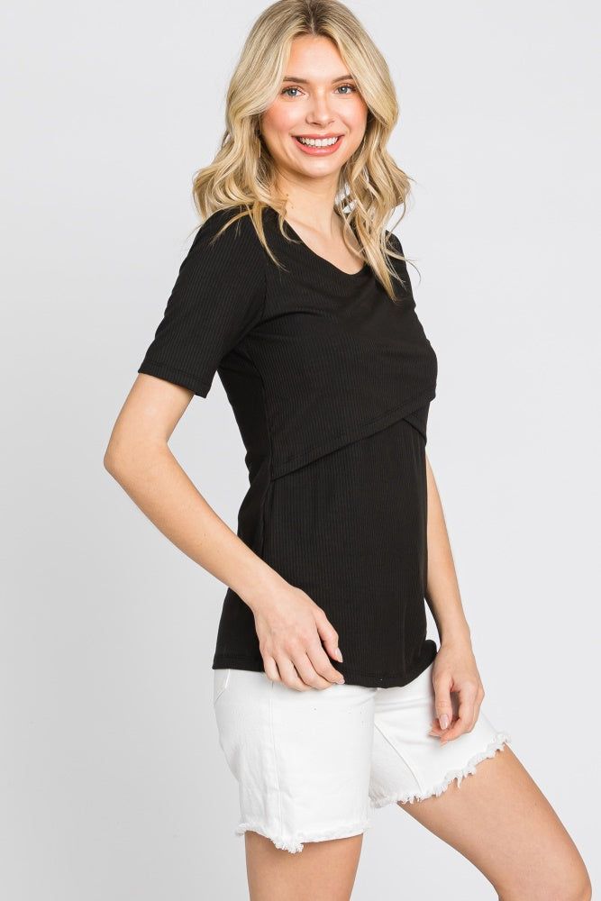 Black Ribbed Wrap Front Nursing Top sold by Pinkblush product image thumbnail 3