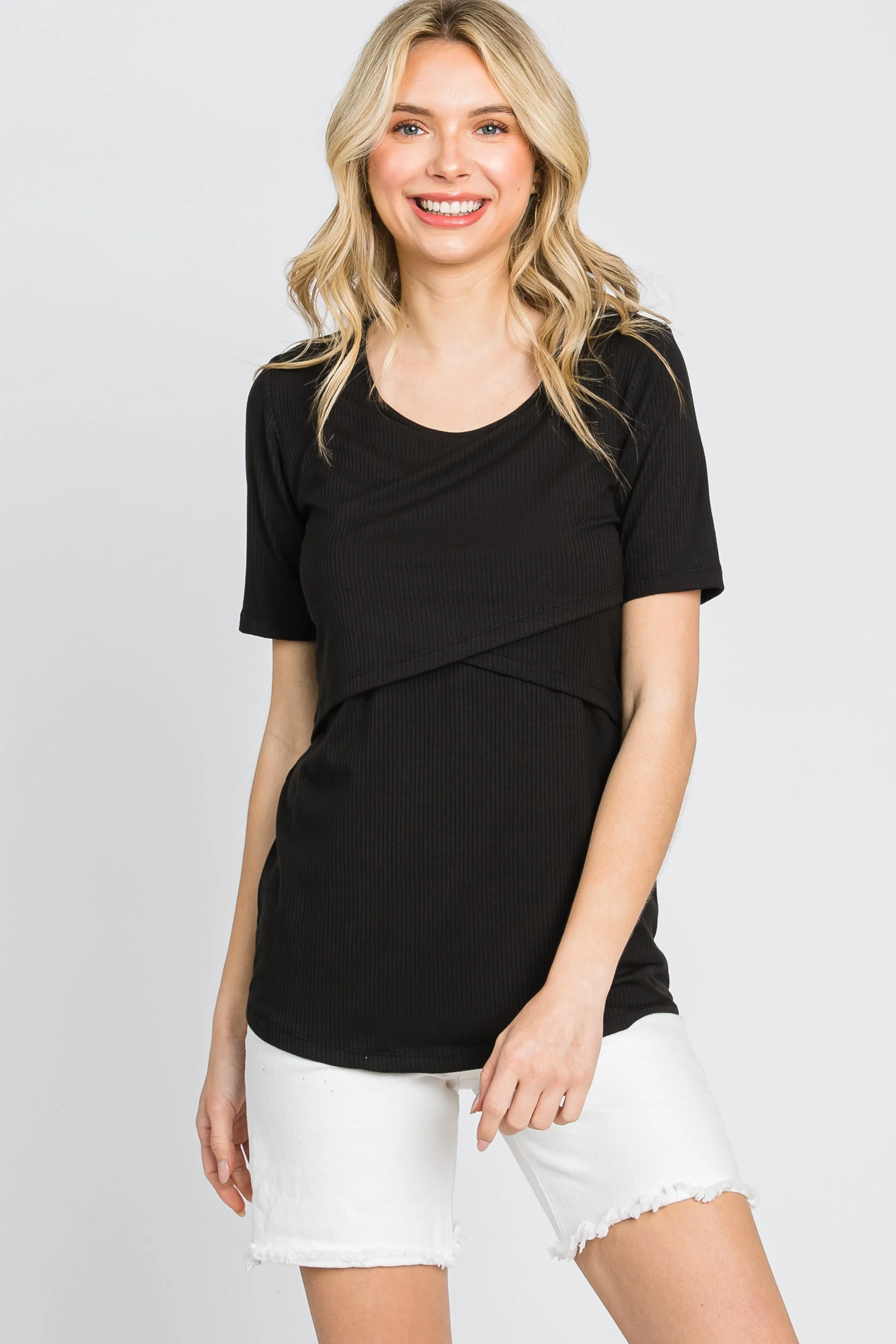 Black Ribbed Wrap Front Nursing Top sold by Pinkblush product image thumbnail 2