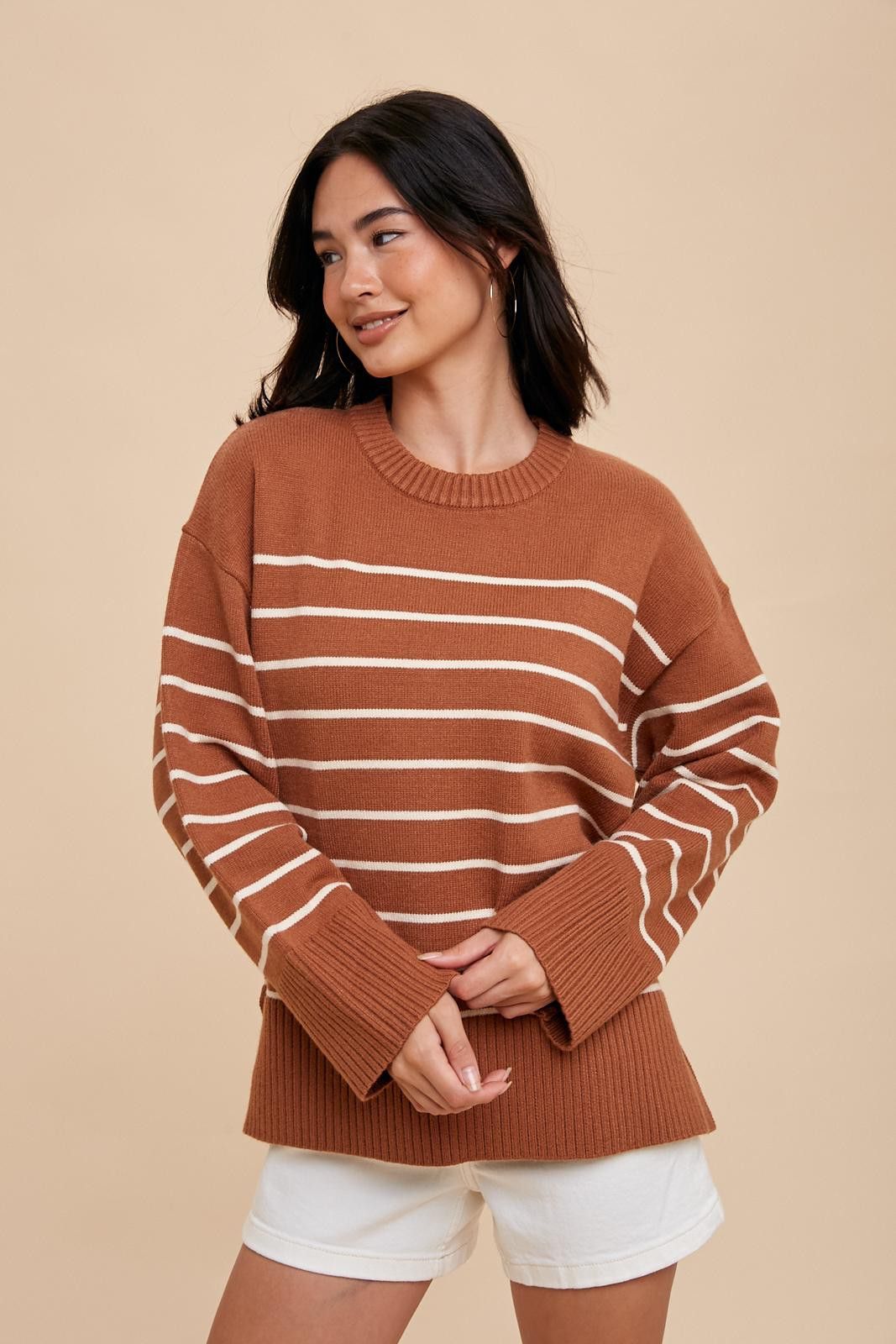 Camel Striped Maternity Sweater sold by Pinkblush product image thumbnail 4