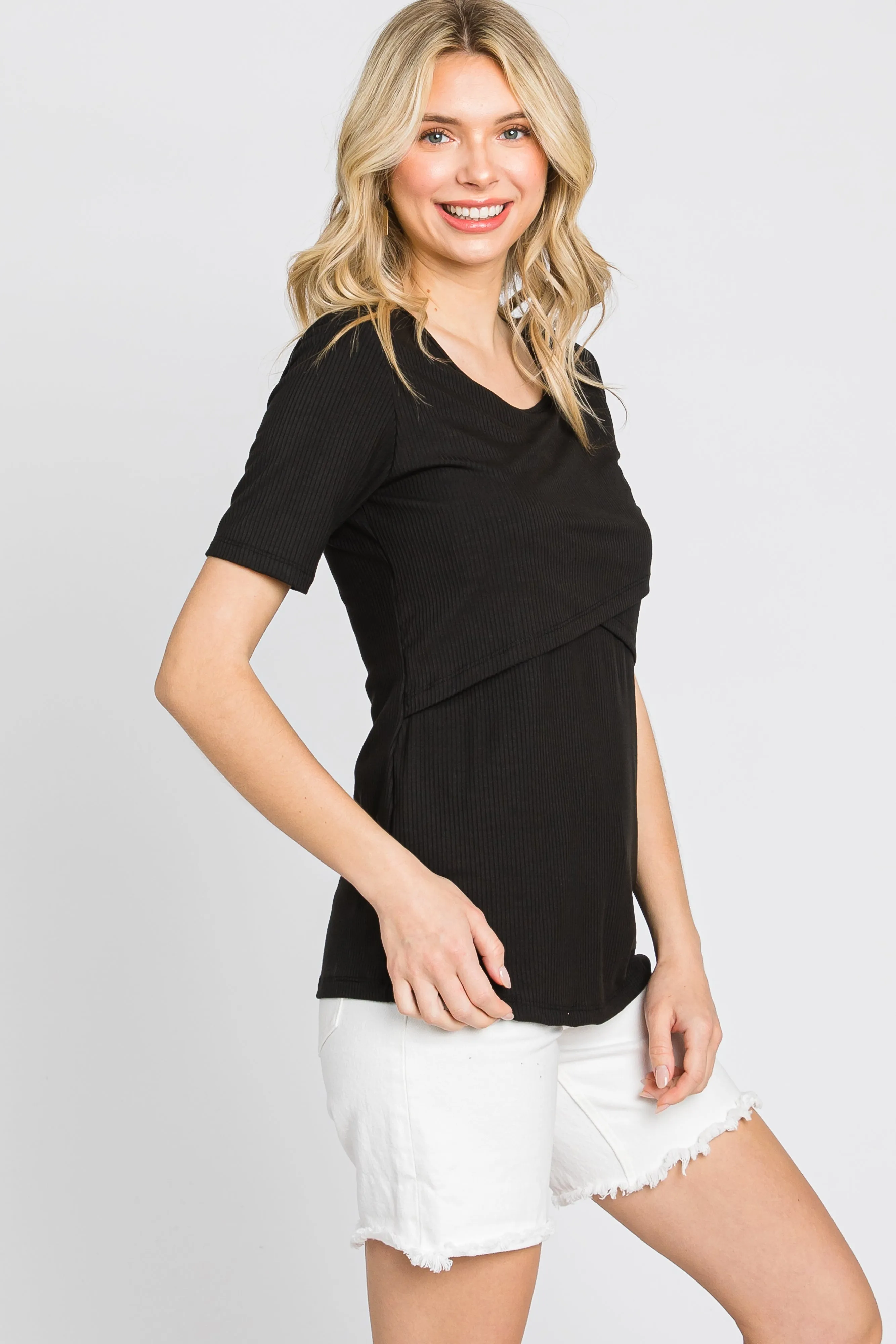Black Ribbed Wrap Front Nursing Top sold by Pinkblush product image thumbnail 3